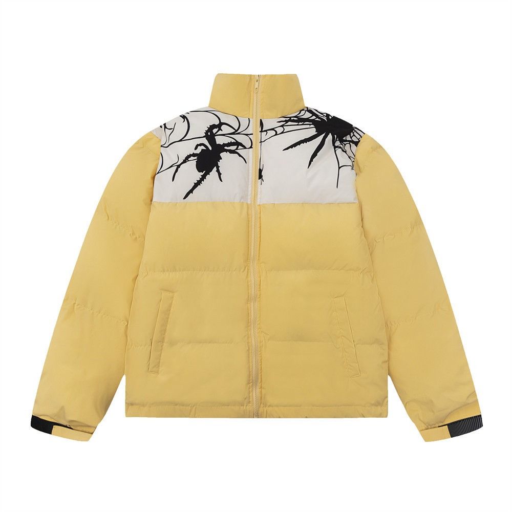 image of Retro Jacket Spider Graphic Yellow Padded Jacket, Men's (Size Medium)