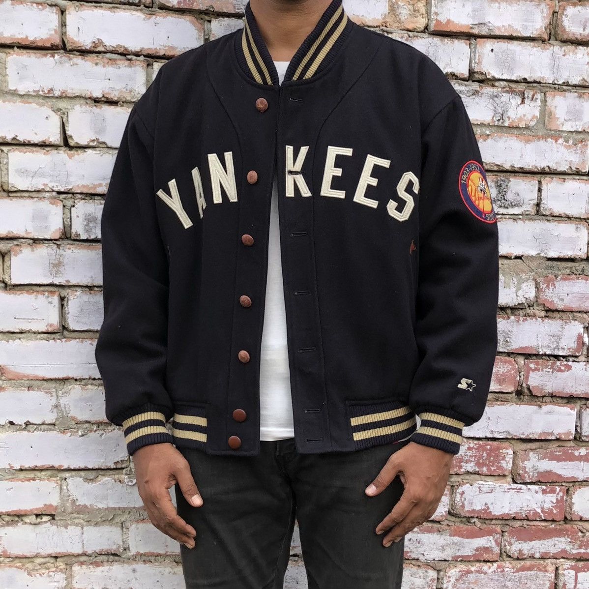 image of Cooperstown Collection x Starter VTG 50Th Yankees The Major League Baseball Varsity Jacket in Blue 