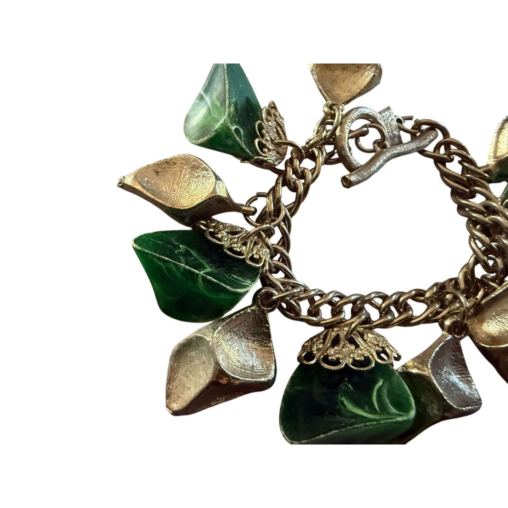 Other Vintage Brushed Silver Tone Chunky Bracelet With Green Lucit Size ONE SIZE - 5 Thumbnail