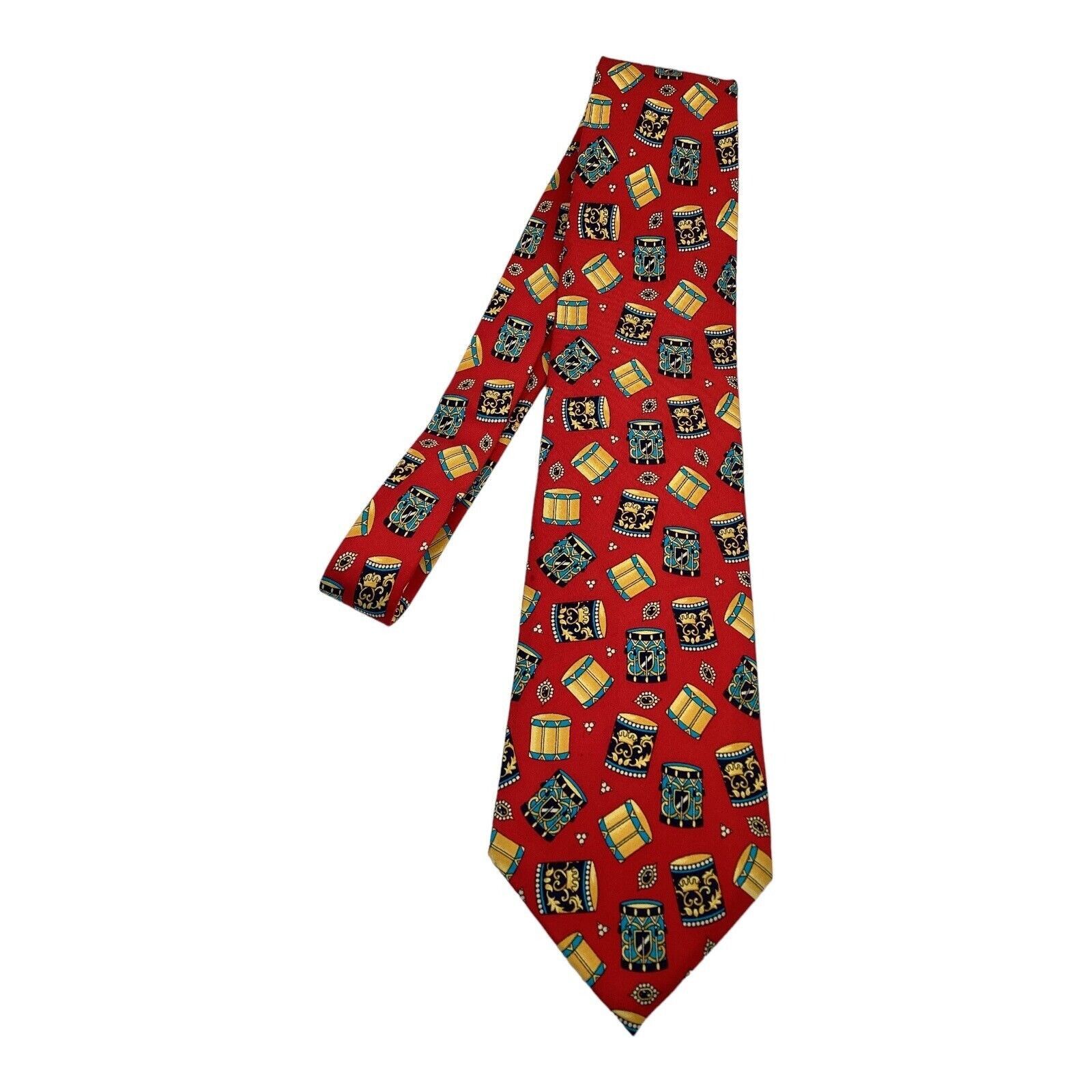 Leonard Paris LEONARD PARIS Red Drum Print Luxury Silk Tie Made In Italy Size ONE SIZE - 6 Thumbnail