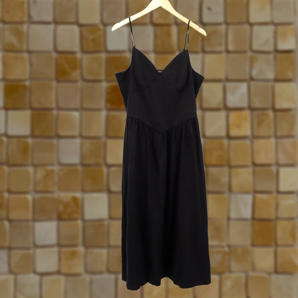 Christian Lacroix Christian Lacroix Women's V-Neck Midi Linen Smocked Dress Black L NEW Size L / US 10 / IT 46 - 1 Thumbnail