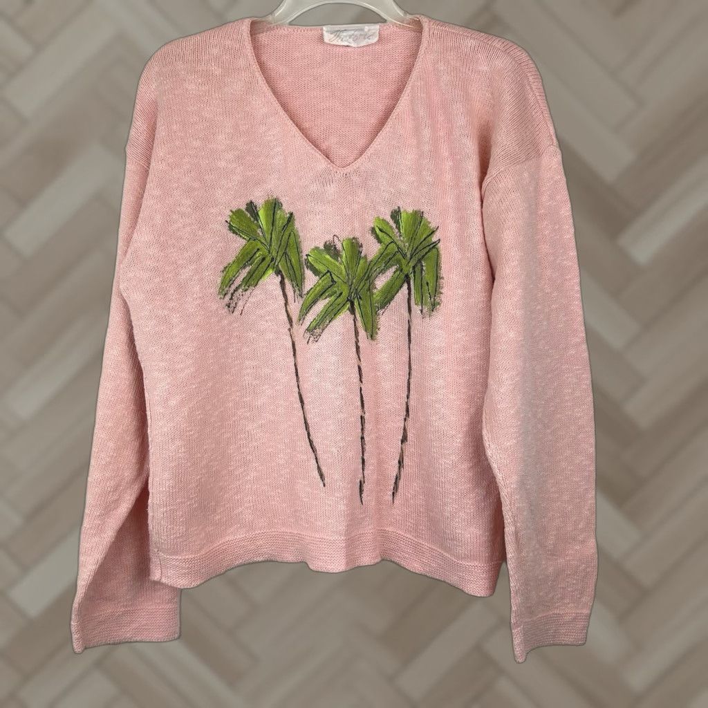 Vintage VINTAGE Victoria Tropical Sweater Women L Pink Knit Cardigan 3D Embroidered Sequin Size L / US 10 / IT 46 - 1 Thumbnail