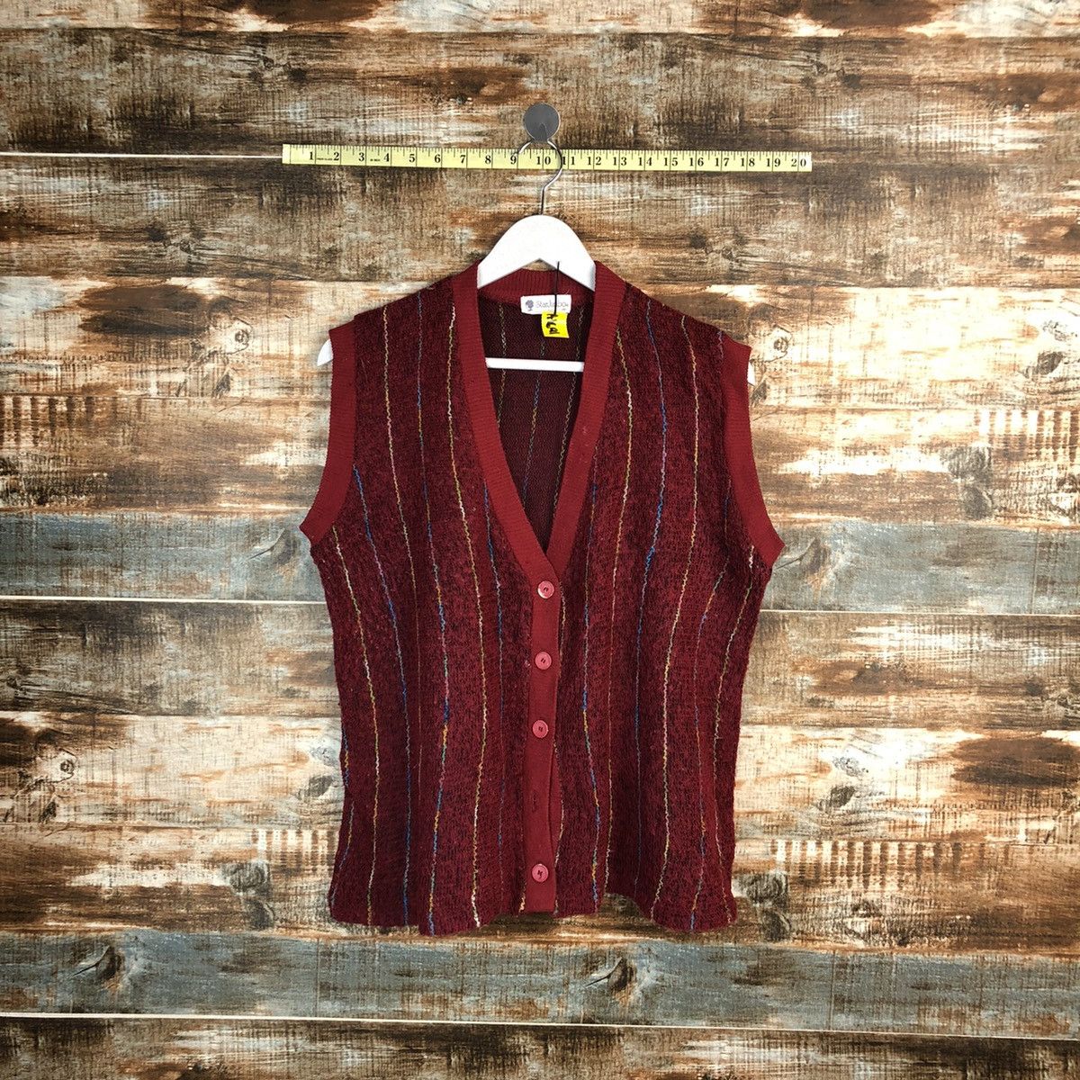 Homespun Knitwear Star Jumbo Red Cardigan Vest Knitwear #A1691 Size M / US 6-8 / IT 42-44 - 1 Thumbnail