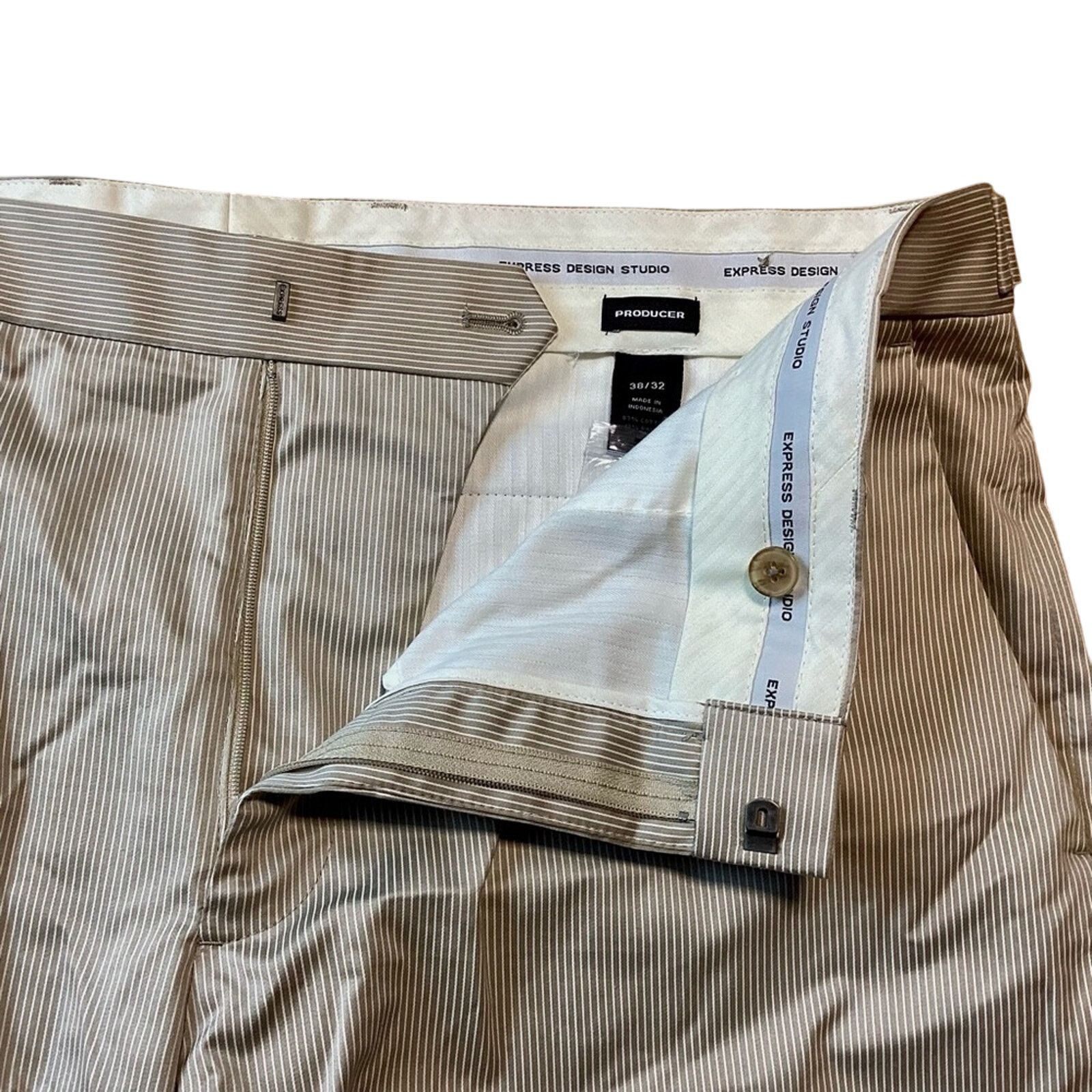 Express Express Producer Khaki Pinstriped Dress Pants, 38x32 Size US 38 / EU 54 - 4 Thumbnail