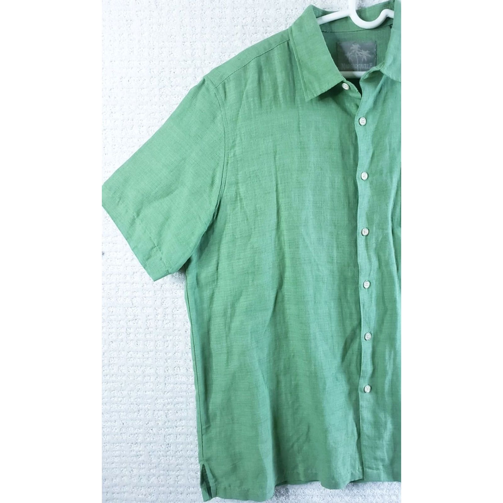 Vintage Margaritaville Mens Green Short Sleeve Button Up Shirt Sz XL 75% Silk 25% Linen Size US XL / EU 56 / 4 - 2 Thumbnail