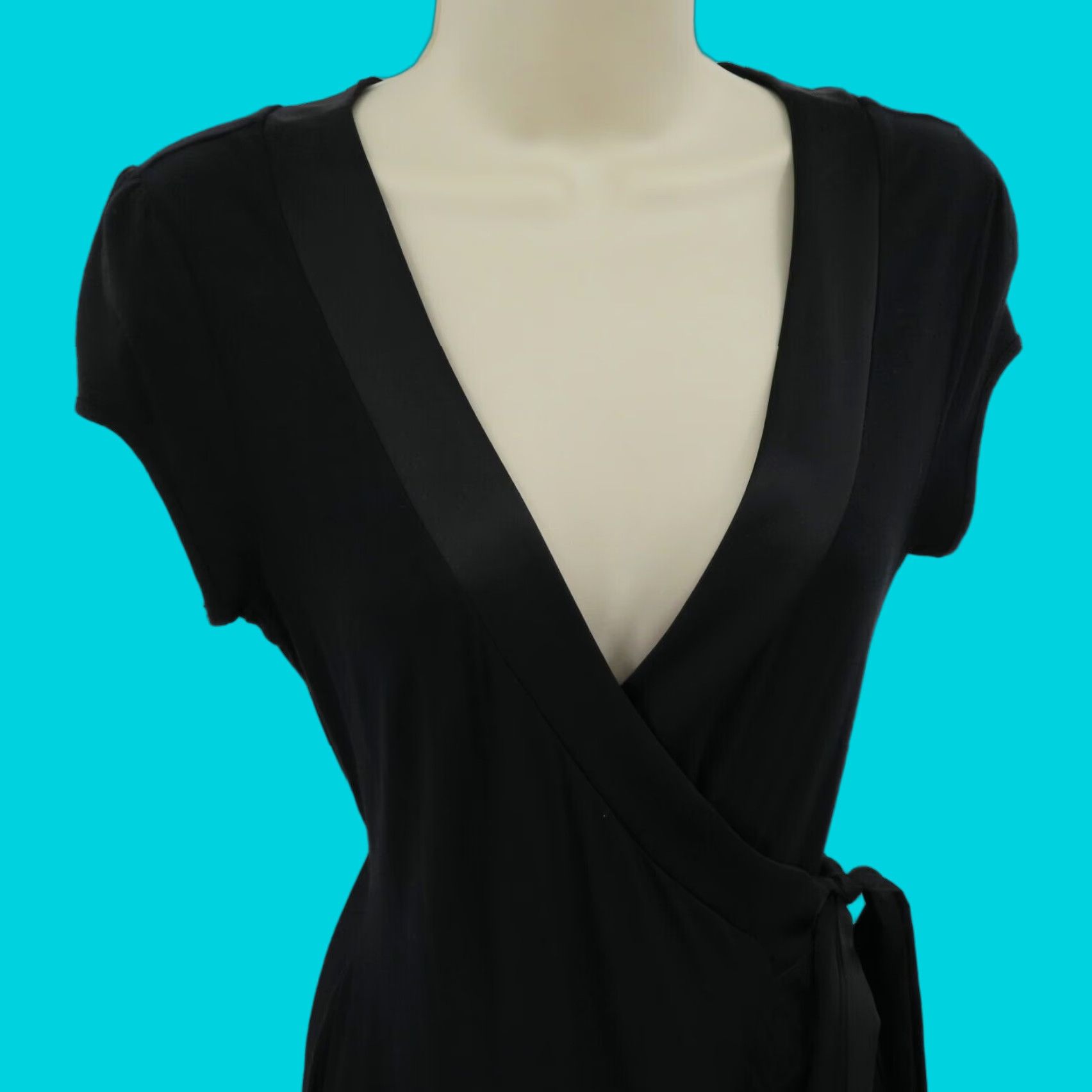Express Express Wrap Dress Shirt Women XS Solid Black Satin Trim V Neck Cap Sleeve Cap Sleeve? Size XS / US 0-2 / IT 36-38 - 1 Thumbnail