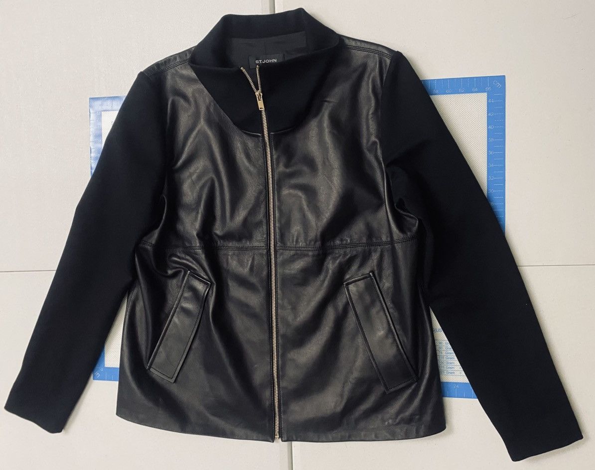St. John St. John Black Napa Leather Funnel Neck Jacket Lg Size L / US 10 / IT 46 - 9 Thumbnail