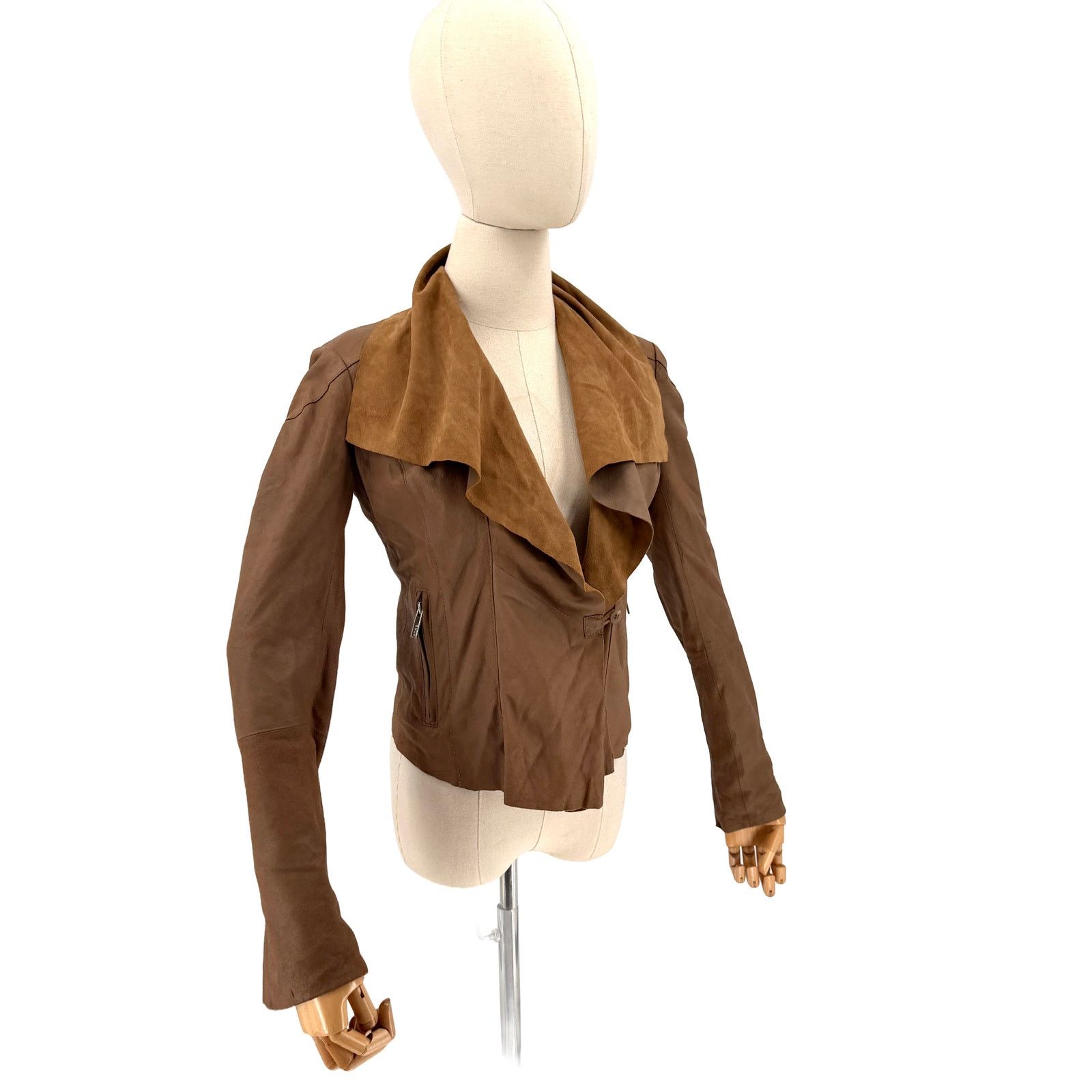 Michael Kors Vintage Y2K Brown Genuine Leather Soft Draped Moto Jacket Size XS / US 0-2 / IT 36-38 - 1 Thumbnail