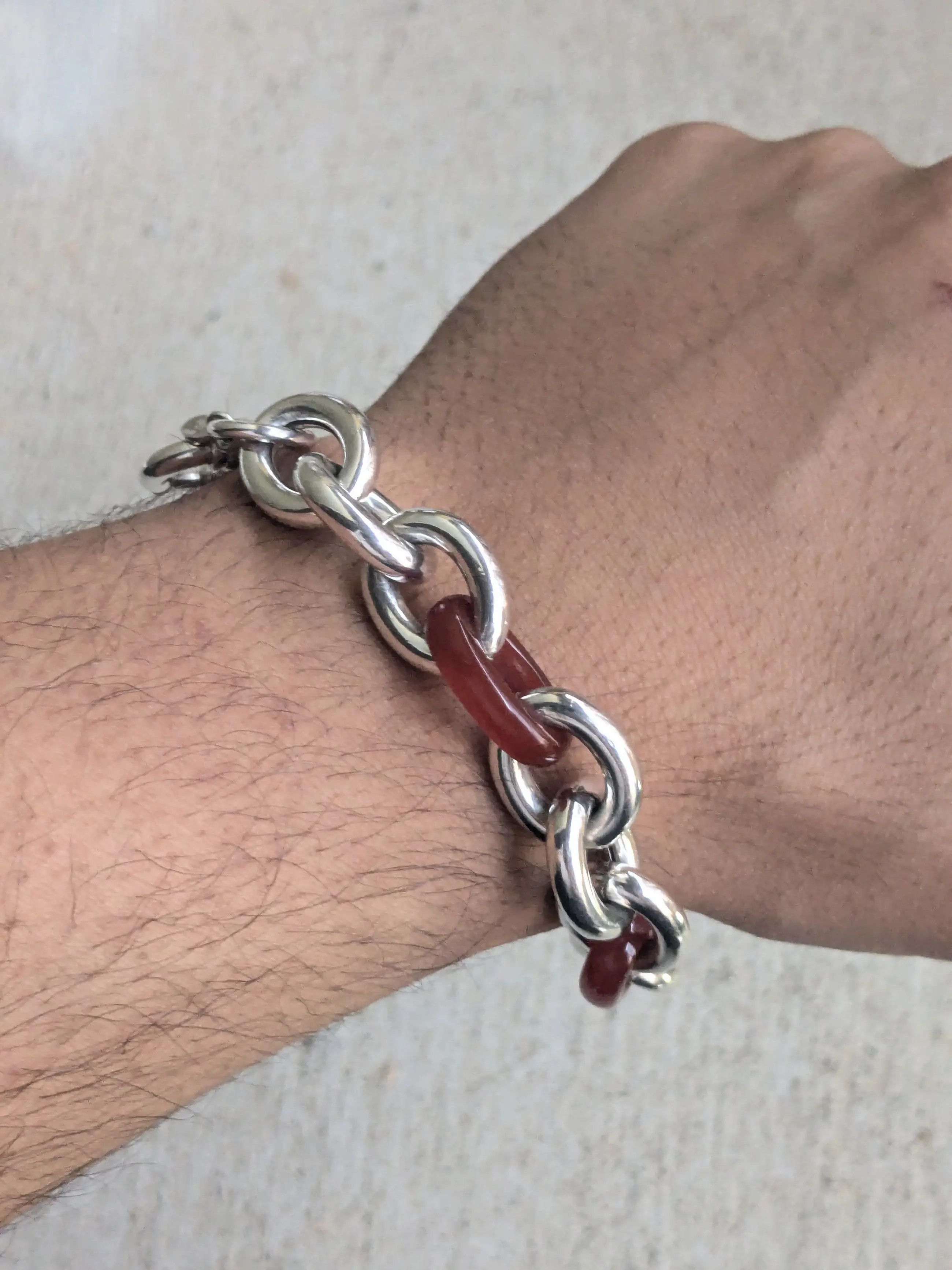 Jewelry Vintage Sterling Silver Bracelet Carnelian Oval 6.75 Italy Size 26 - 10 Thumbnail