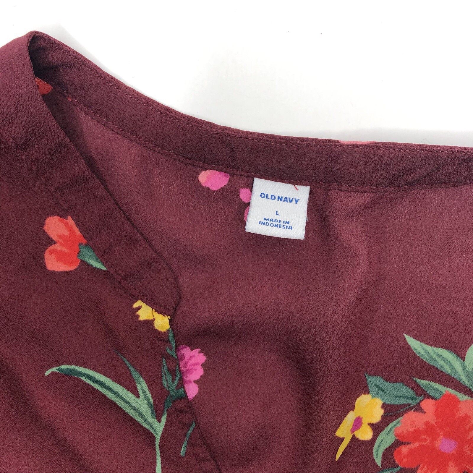 Old Navy Old Navy Womens Maroon Floral Print Swing Blouse Top Sz L Size L / US 10 / IT 46 - 3 Thumbnail