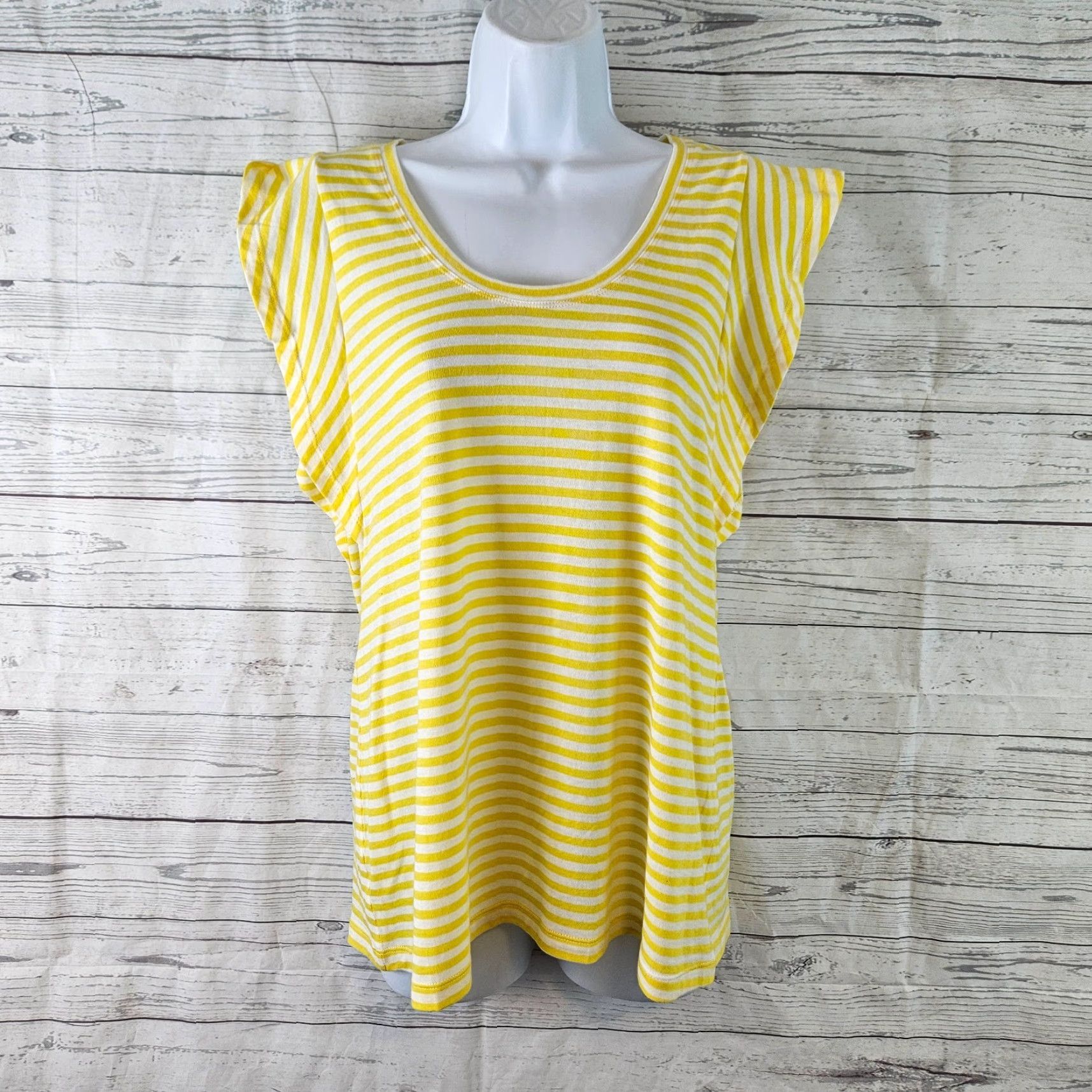 Vintage Cabi 5748 Womens Daisy Top Sz Small Yellow White Stripe Cotton Flutter Sleeve Shirt Size S / US 4 / IT 40 - 2 Thumbnail