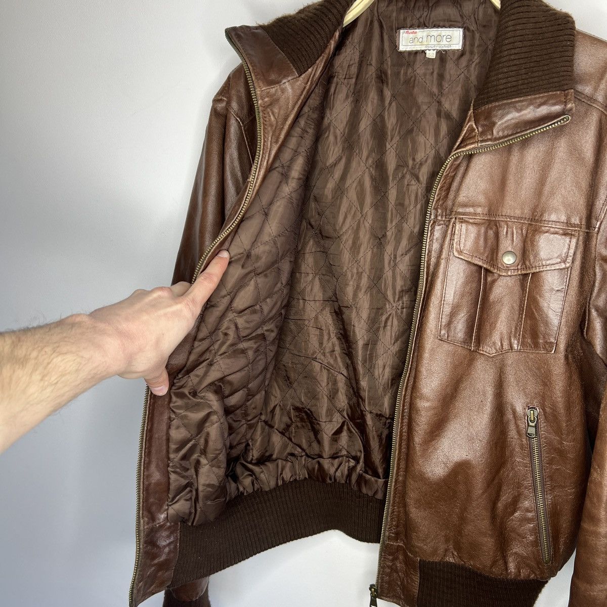 Leather × Vintage VINTAGE 90S GENUINE LEATHER JACKET BOMBER FLIGHT BROWN Size US L / EU 52-54 / 3 - 8 Thumbnail