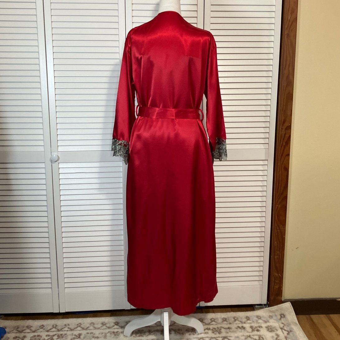 Other NWOT Silky Red Satin Silver Lace Long Rove Nightgown Set S Size ONE SIZE - 4 Thumbnail