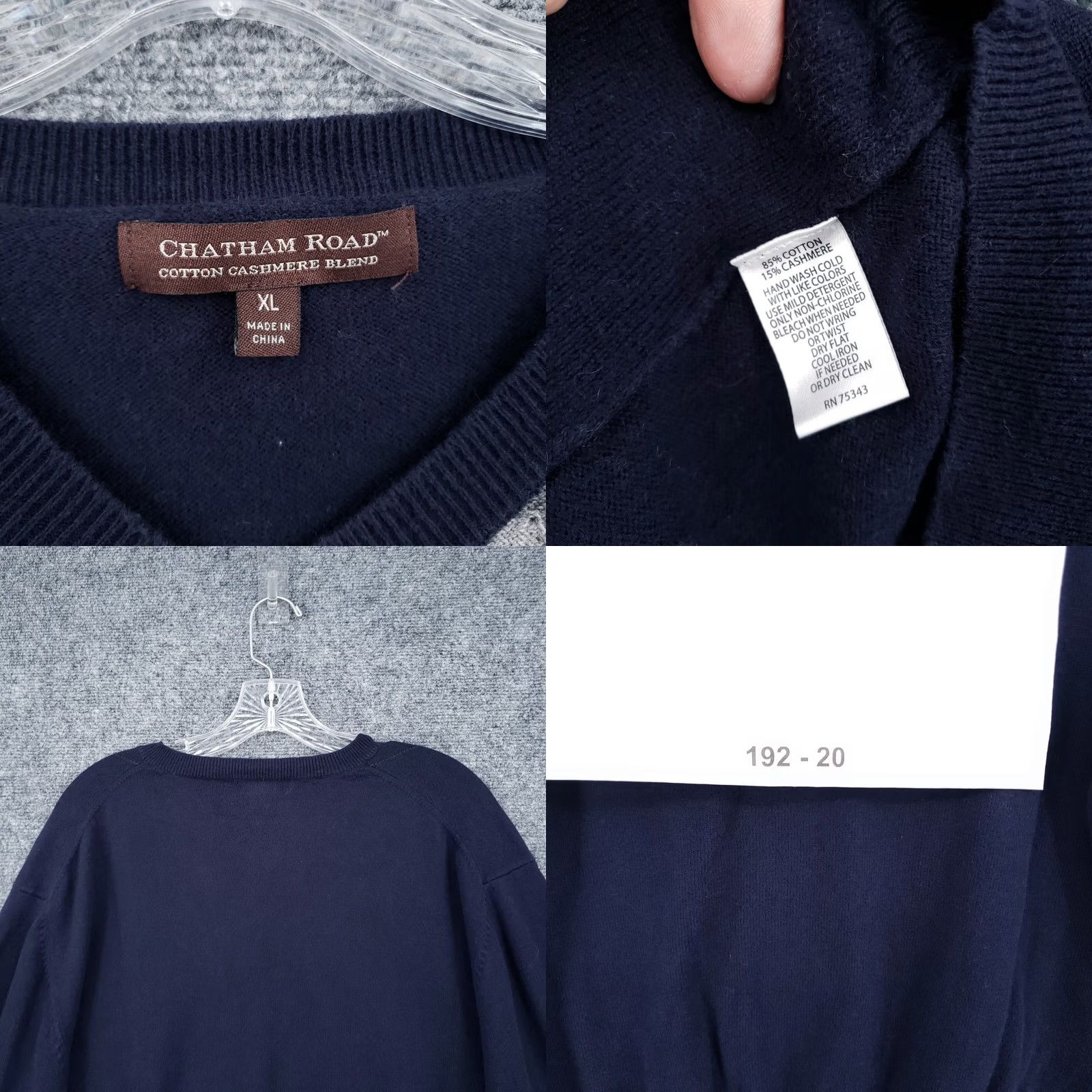 Vintage Chatham Road Sweater Mens XL Navy Blue Argyle V Neck Pullover Cashmere Blend 90s Classic Size US XL / EU 56 / 4 - 8 Thumbnail