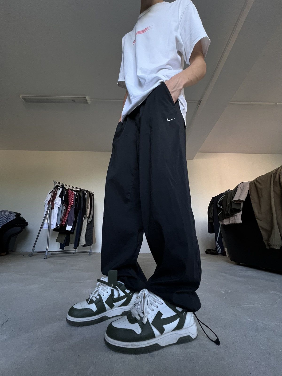 Nike × Vintage Vintage Nike buggy track pants black nylon swoosh Size US 33 - 10 Thumbnail