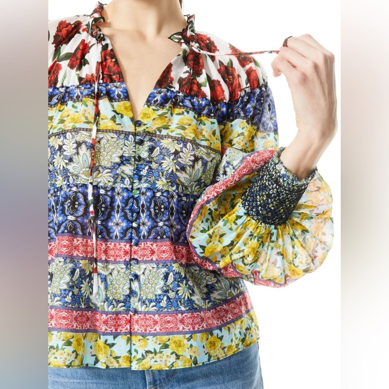 Alice + Olivia Alice + Olivia Marlyn Tie Neck Button Down Blouse sz XL Size XL / US 12-14 / IT 48-50 - 9 Thumbnail