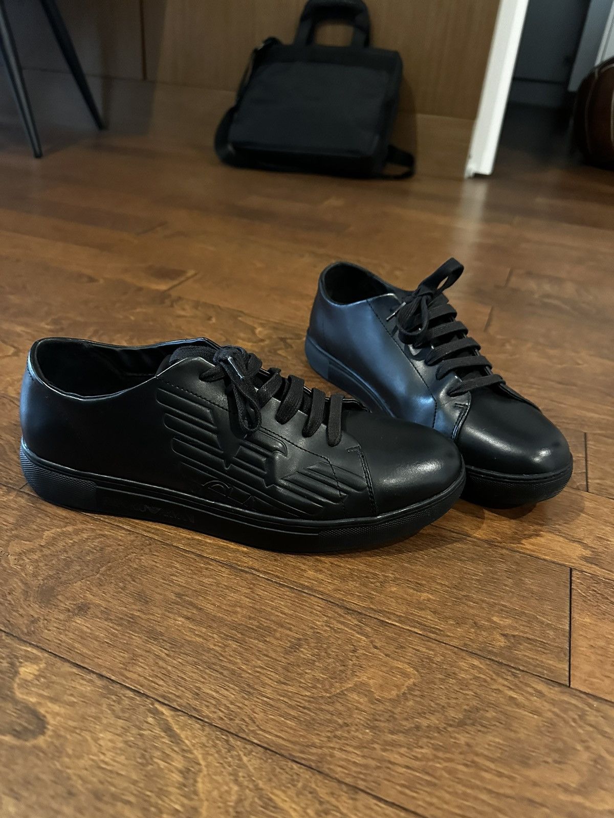 Emporio Armani EMPORIO ARMANI SNEAKER FULL BLACK 100% LEATHER MEN SIZE 10 Size US 10 / EU 43 - 1 Thumbnail