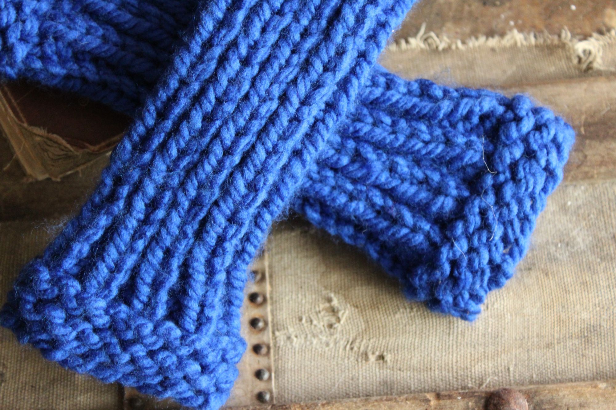 Handmade Hand Knit Fingerless Gloves, Armwarmers in Blue Yarn, Womens Size ONE SIZE - 4 Thumbnail