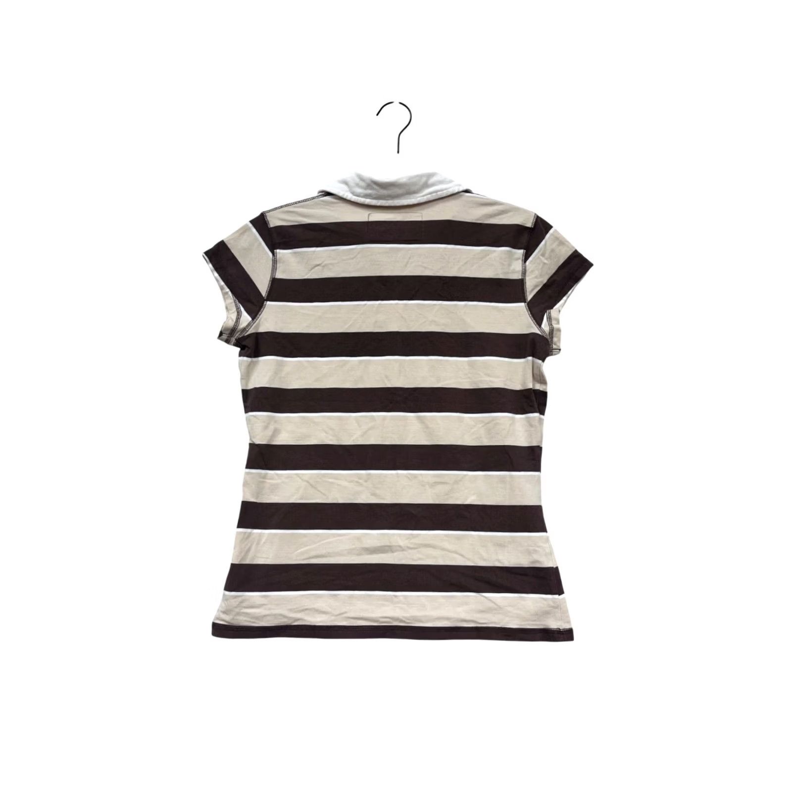 Vintage Wear It Declare It Striped Polo Shirt Womens Regular Brown & White Short Sleeve X Size Size XL / US 12-14 / IT 48-50 - 2 Thumbnail