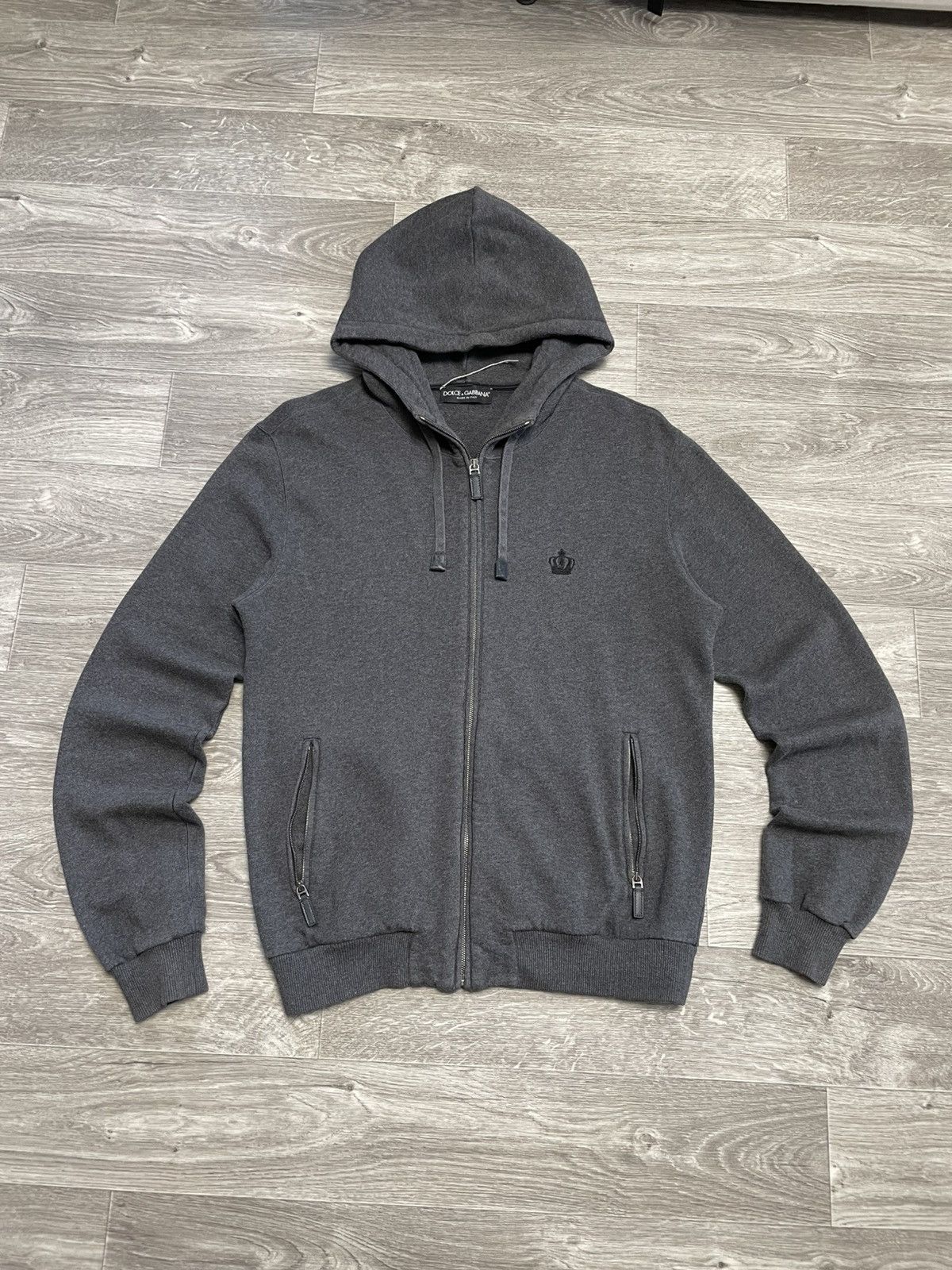 Dolce & Gabbana Dolce Gabbana Embroidered Crown Logo Zip-Up Hoodie Gray Size US L / EU 52-54 / 3 - 1 Thumbnail