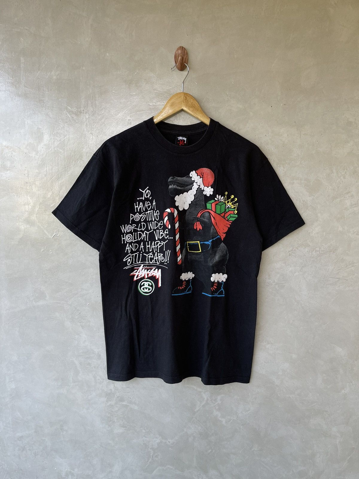 image of Vntg Stussy 2009 Christmas Edition Graphic Disguised Santa in Black, Men's (Size Medium)