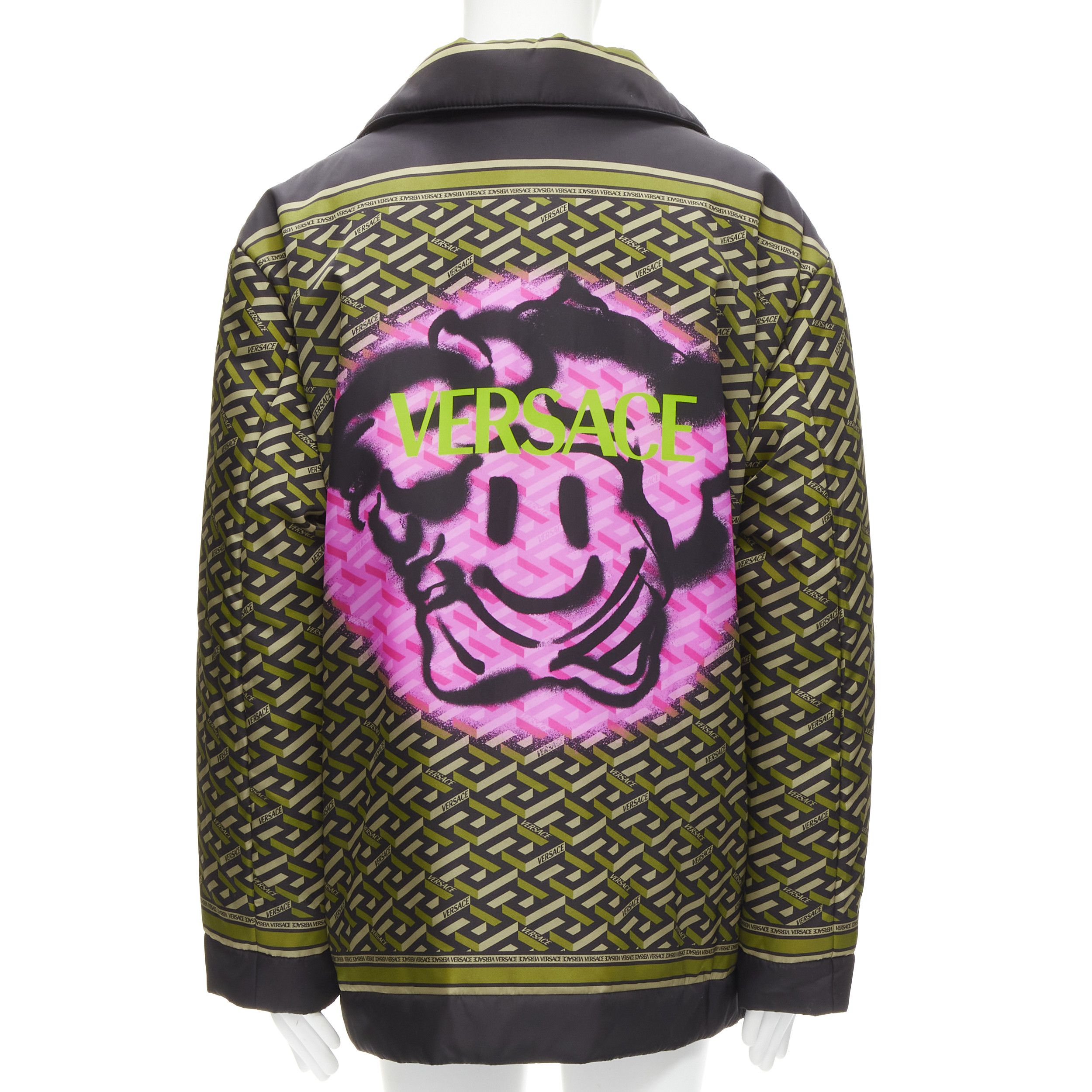 Versace new VERSACE 2021 Runway La Greca Graffiti Medusa Smiley green padded coat IT50 M Size US L / EU 52-54 / 3 - 1 Thumbnail