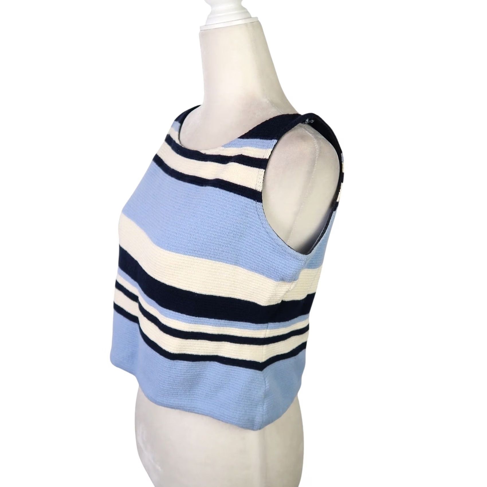 St. John VINTAGE St. John Sport Knit Sweater Tank Top 90s Stripe Sleeveless Women Size 6 Blue Cream Navy Striped Pullover Size M / US 6-8 / IT 42-44 - 3 Thumbnail
