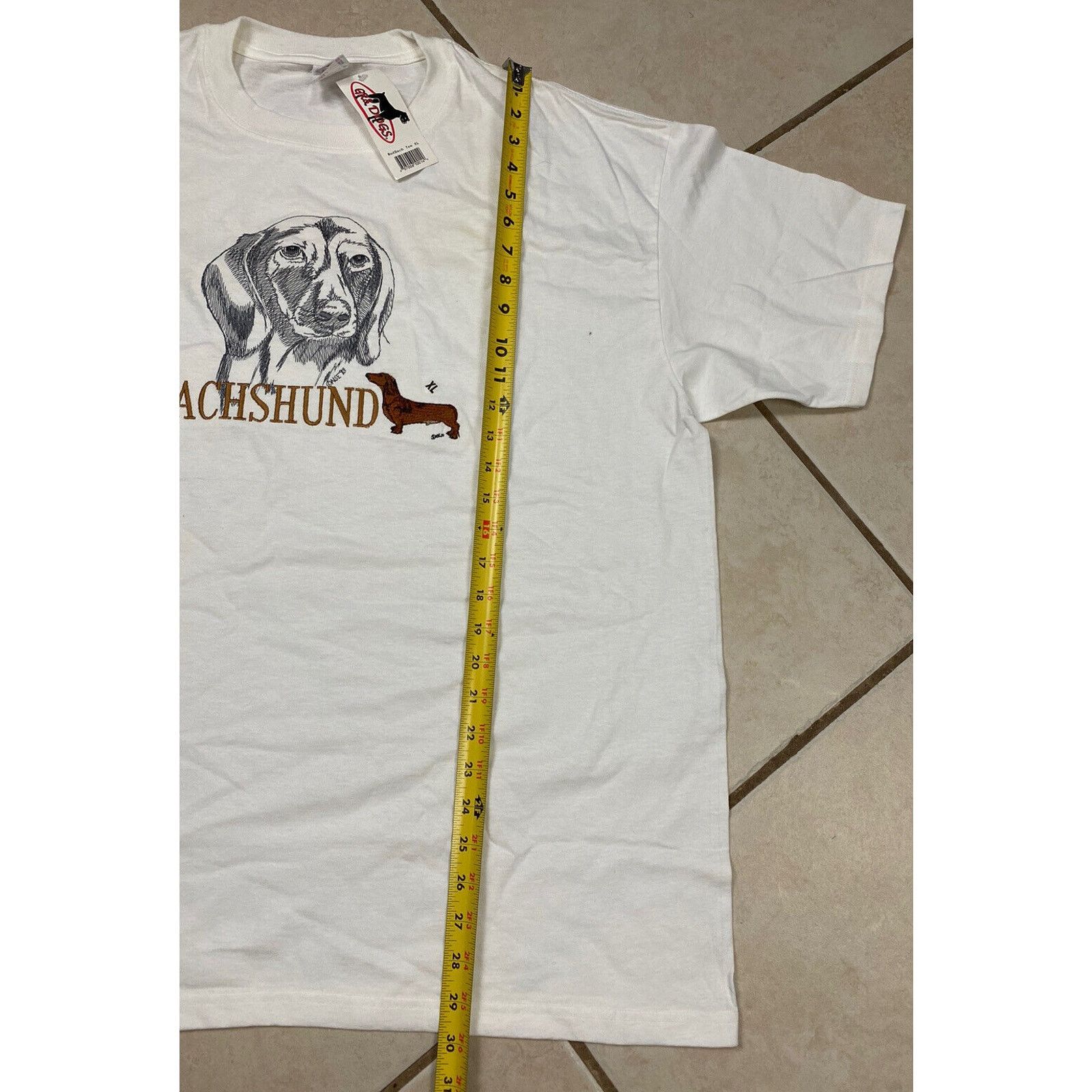 Anvil NWT Vtg Dachshund Embroidered White Brown Wiener Dog Pet Size US XL / EU 56 / 4 - 6 Thumbnail