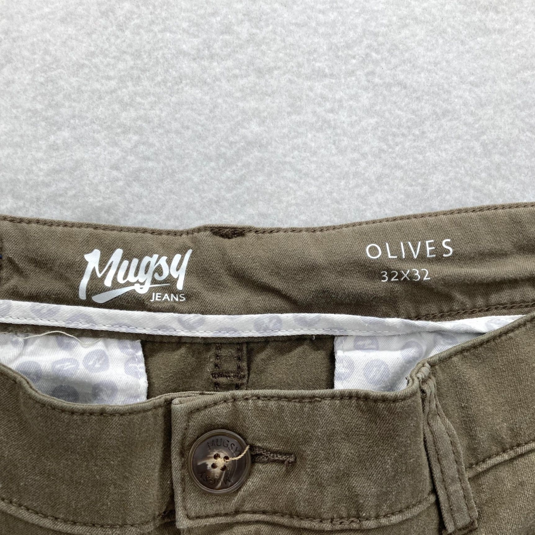 Olive VINTAGE Mugsy Jeans Chino Pants Mens 32x30 Olive Green Stretch Twill Casual City Olives Slim Regular Green 32 30L Mens Size US 32 / EU 48 - 5 Thumbnail