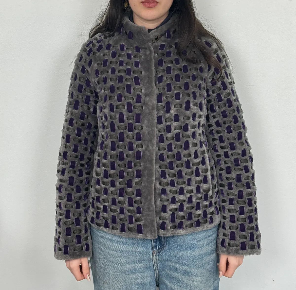 Emporio Armani Emporio Armani Purple & Grey Waffled Velvet Contemporary Jacket Size M / US 6-8 / IT 42-44 - 2 Thumbnail