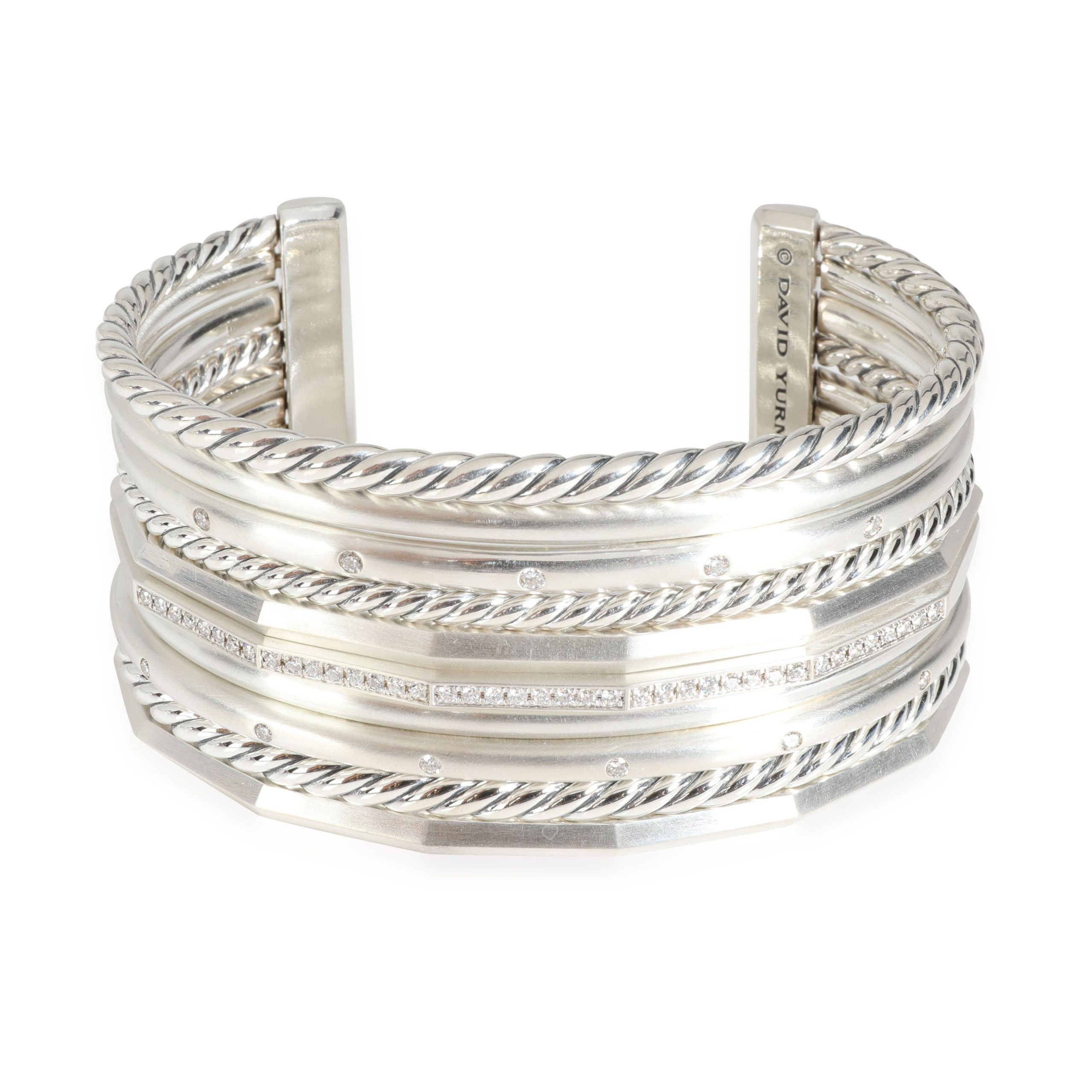 image of David Yurman Stax Diamond Cuff In Sterling Silver 0.63 Ctw, Women's