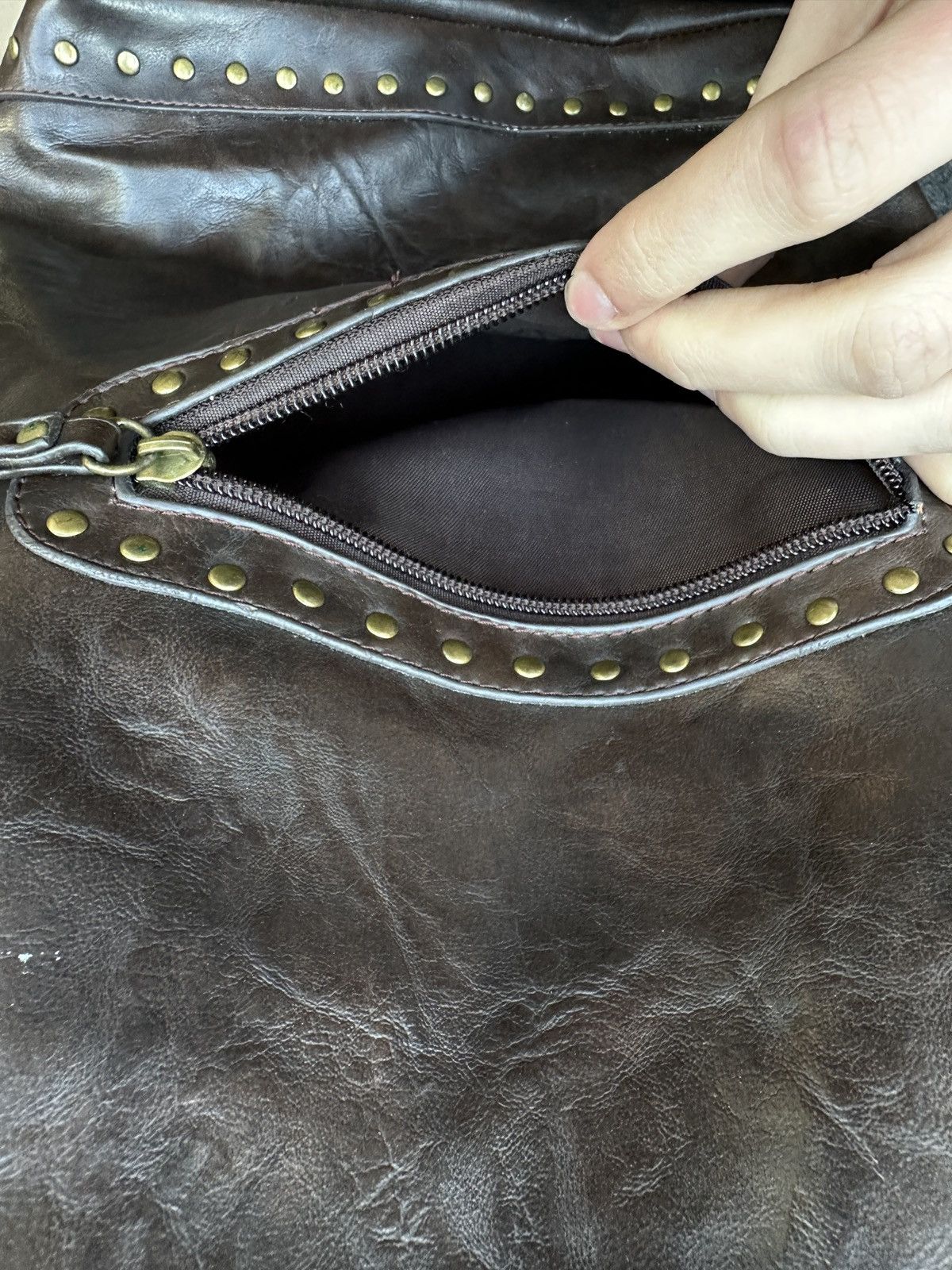 Other 🚨Y2K AVANT-GARDE🚨 LEATHER ZIP Japan style hand bag 90s Size ONE SIZE - 8 Thumbnail