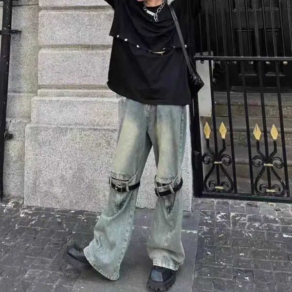 Japanese Brand VIBE High street distressed heavy-duty strappy baggy jeans Size US 31 - 6 Thumbnail