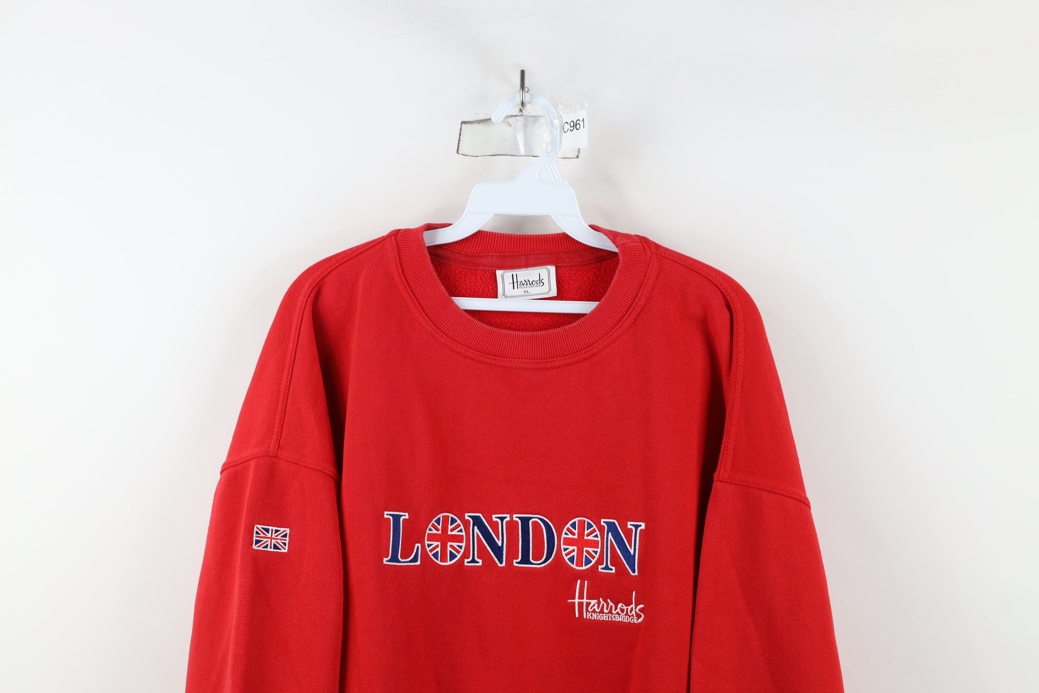 Harrods × Vintage Vintage 90s Harrods Spell Out London Crewneck Sweatshirt Red Size US XL / EU 56 / 4 - 2 Thumbnail