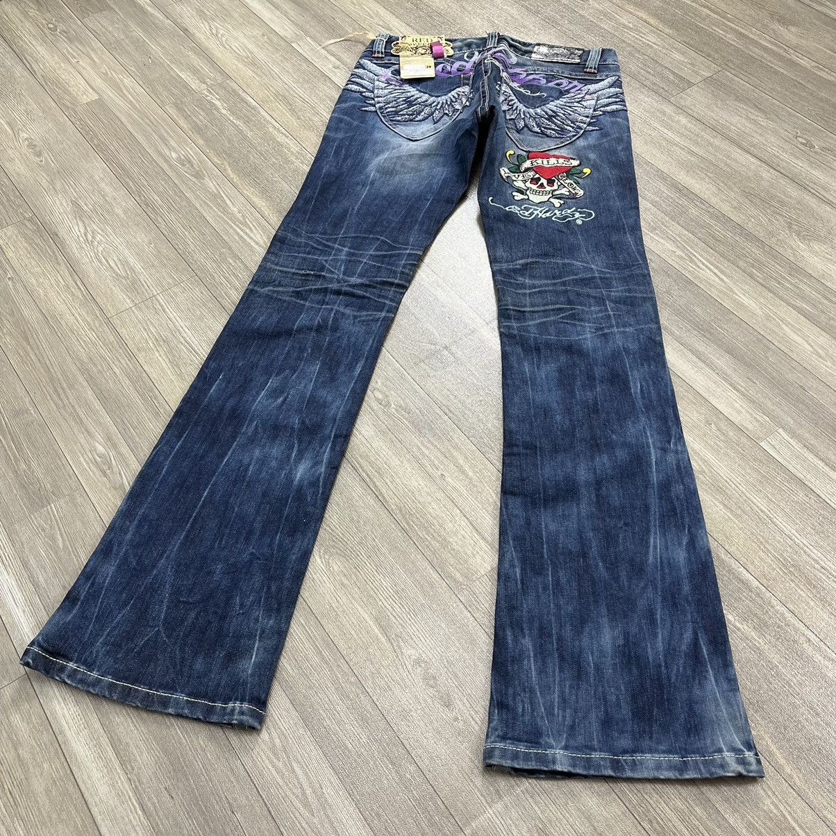 Ed Hardy Dead stock Y2K RedPepper x Ed Hardy Embroidery Flared Jeans Size 29" - 2 Thumbnail