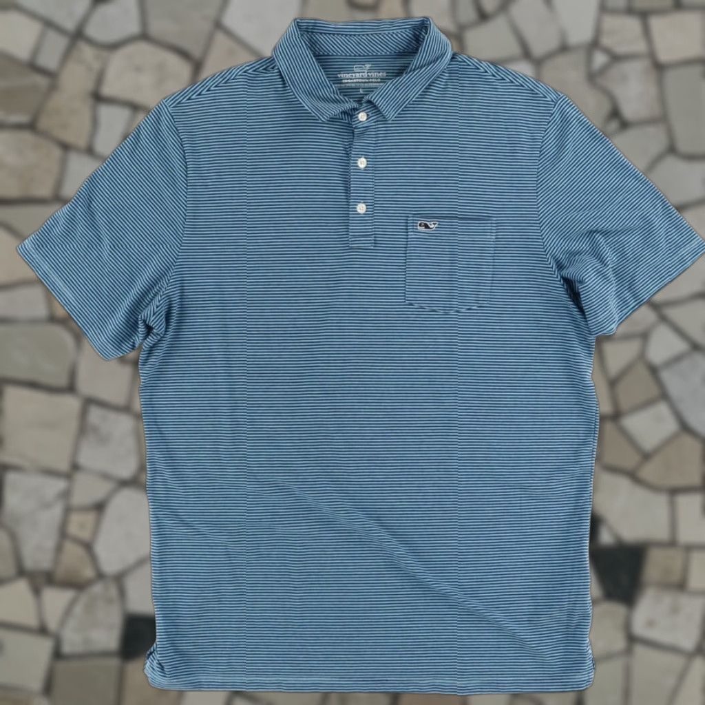 Vineyard Vines VINTAGE Vineyard Vines Edgartown Stretch Cotton Blend Striped Polo Shirt Blue Men's L Size US L / EU 52-54 / 3 - 1 Thumbnail