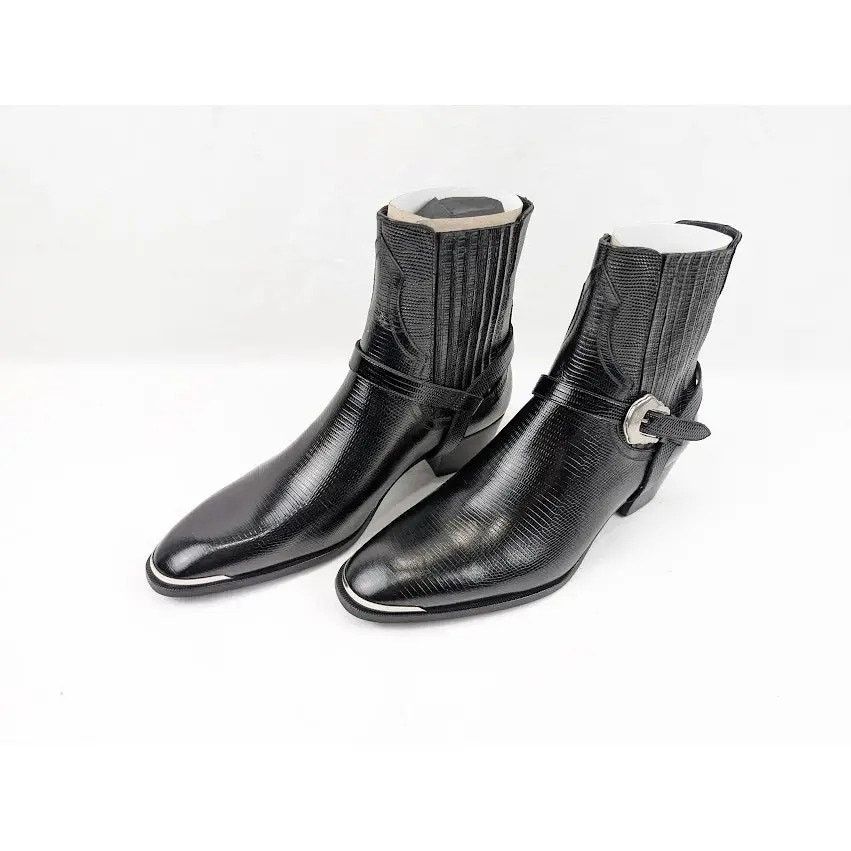 Celine o1rshd1 Chelsea Lizard Stamped Calfskin Issac Boots in Black Size US 7 / EU 40 - 15 Thumbnail