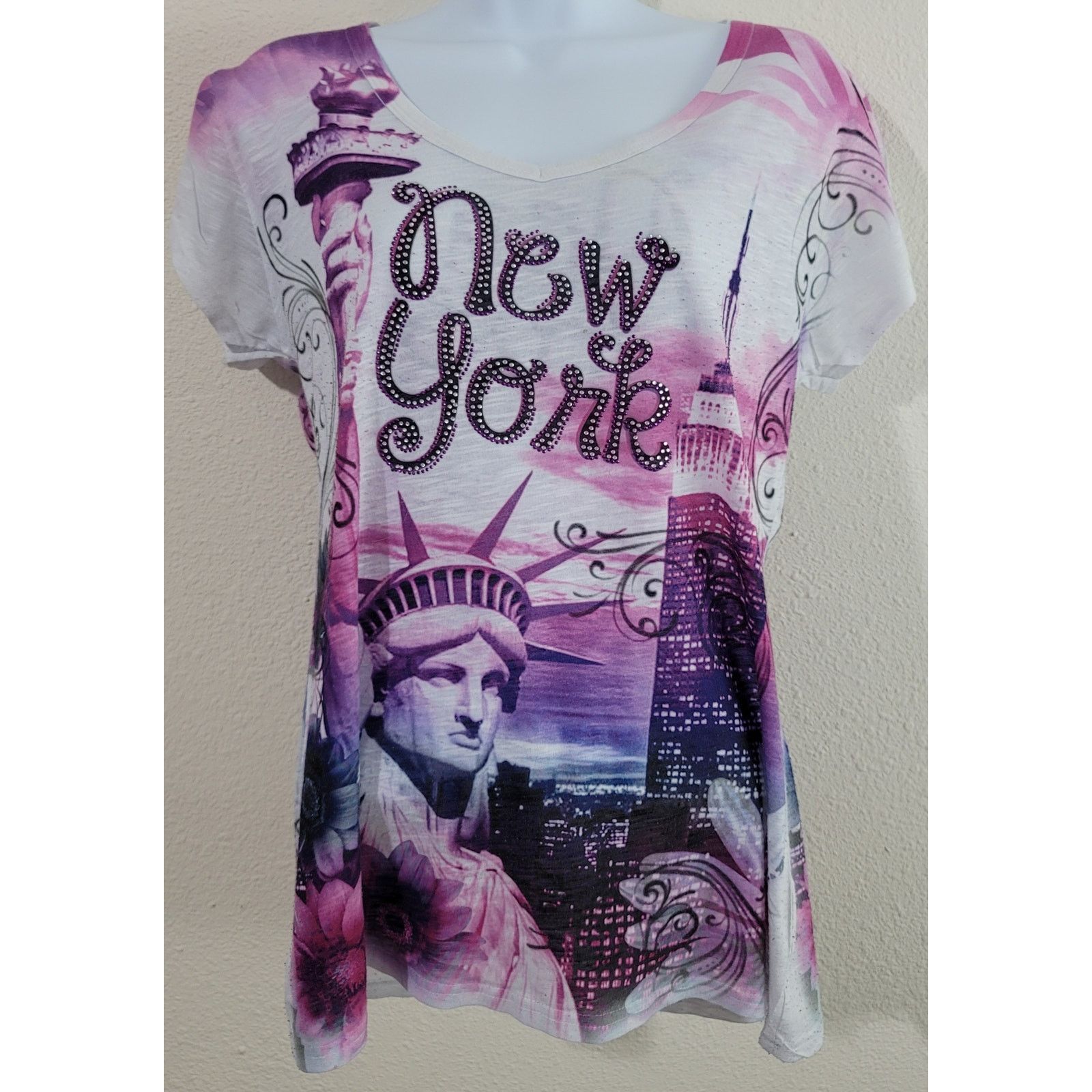 Other Sweet Gisele White Purple New York Top Large Rhinestones Size L / US 10 / IT 46 - 1 Thumbnail