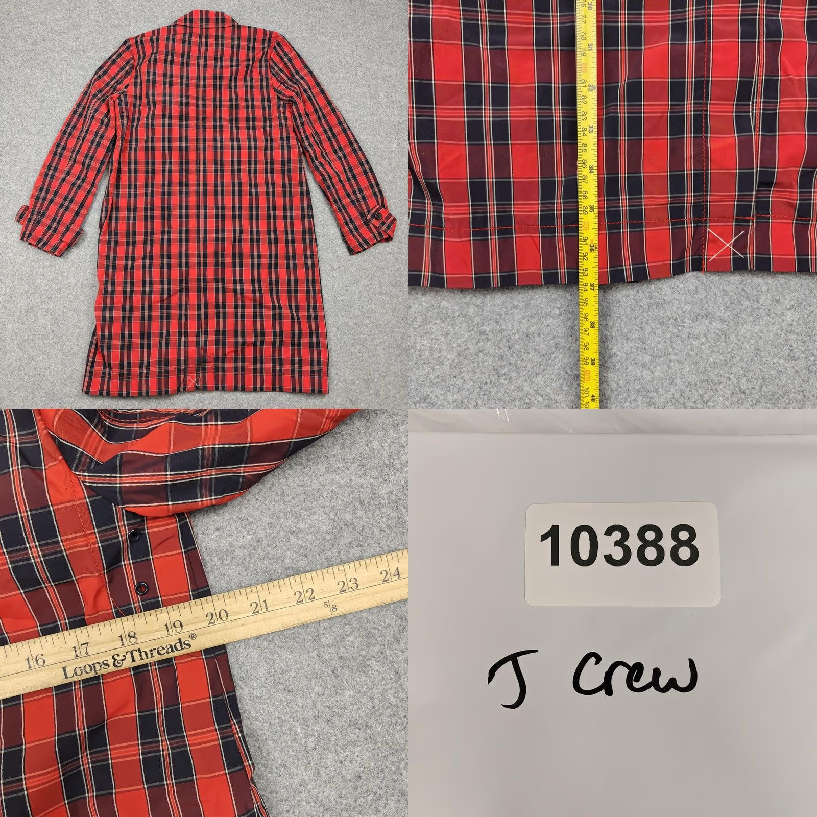 J.Crew J.Crew Coat Womens 6 Red Nylon Plaid Rain Snap Front Lightweight Lined Midlength Size M / US 6-8 / IT 42-44 - 8 Thumbnail