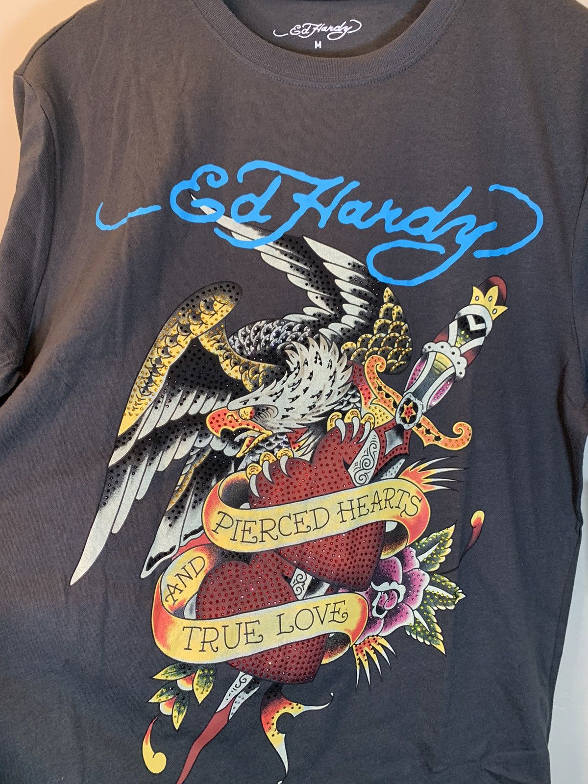 Designer × Ed Hardy *RARE* New Ed Hardy Rhinestoned Pierced Hearts Art T-Shirt M Size US M / EU 48-50 / 2 - 2 Thumbnail