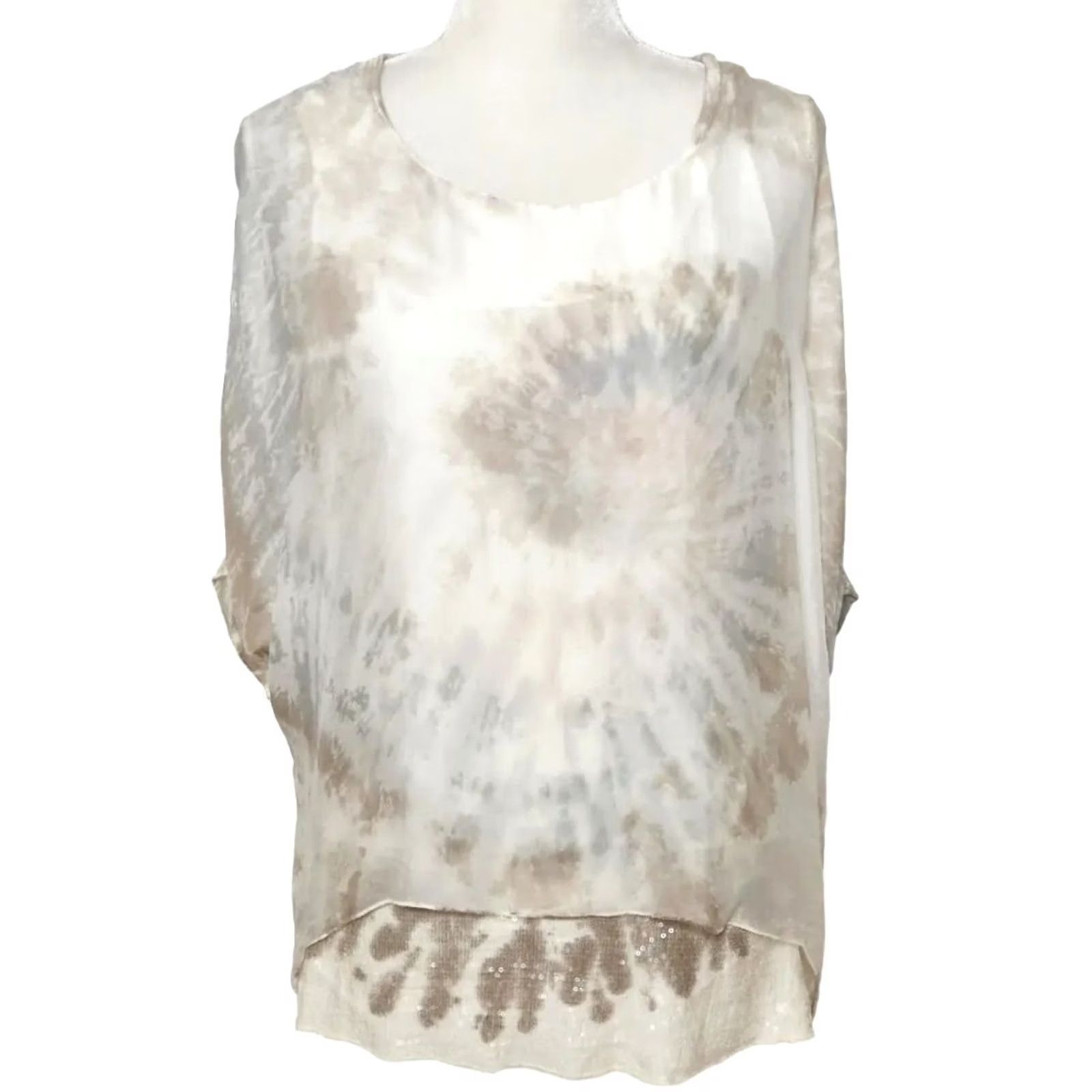 Vintage Tempo Paris Womens Blouse Shirt M Beig​e Dolman Sleeve Silk Sheer Sequin Top Size M / US 6-8 / IT 42-44 - 2 Thumbnail