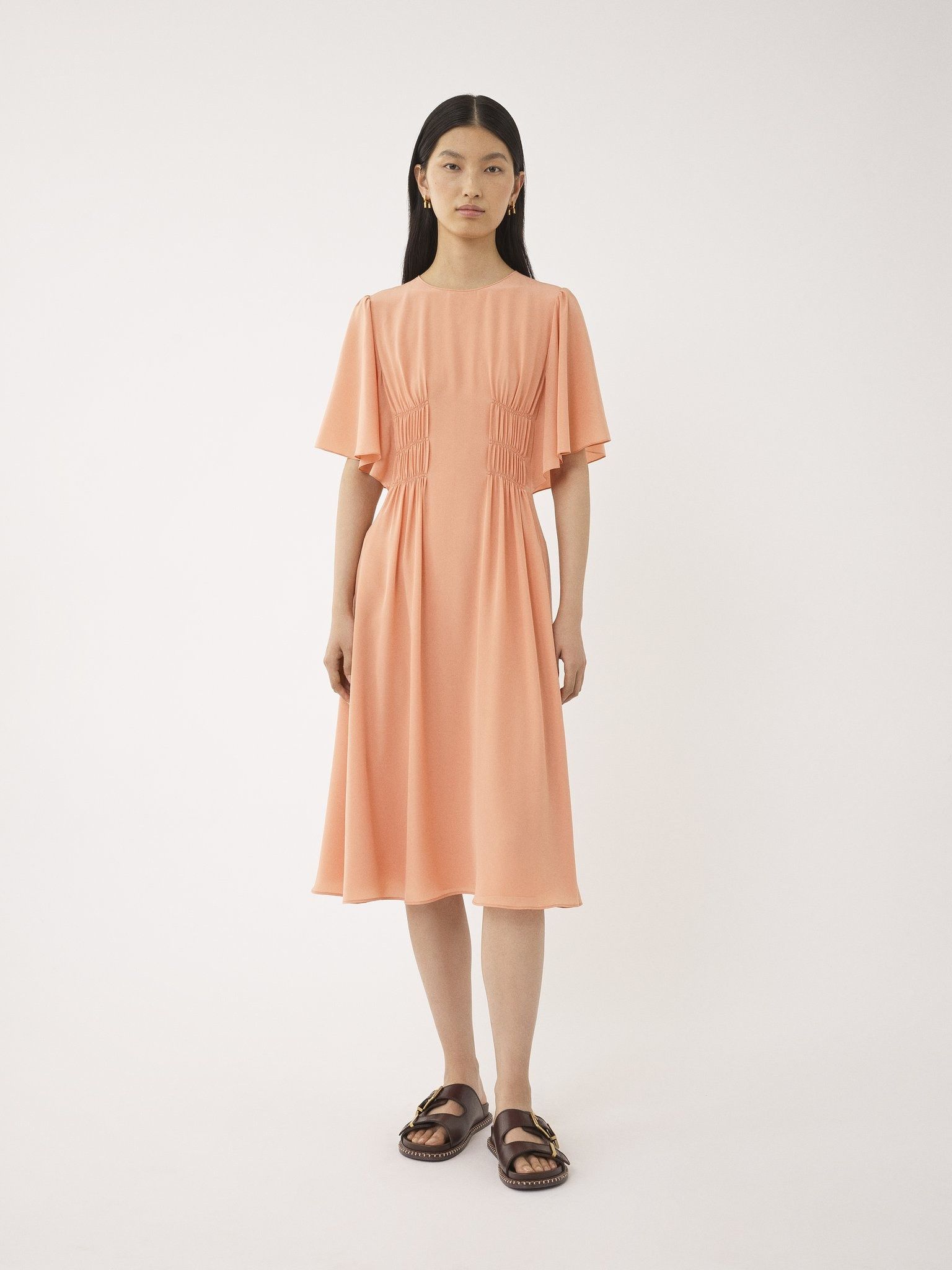 Chloe o1y0825 Midi Dress in Salmon Pink Size M / US 6-8 / IT 42-44 - 3 Thumbnail