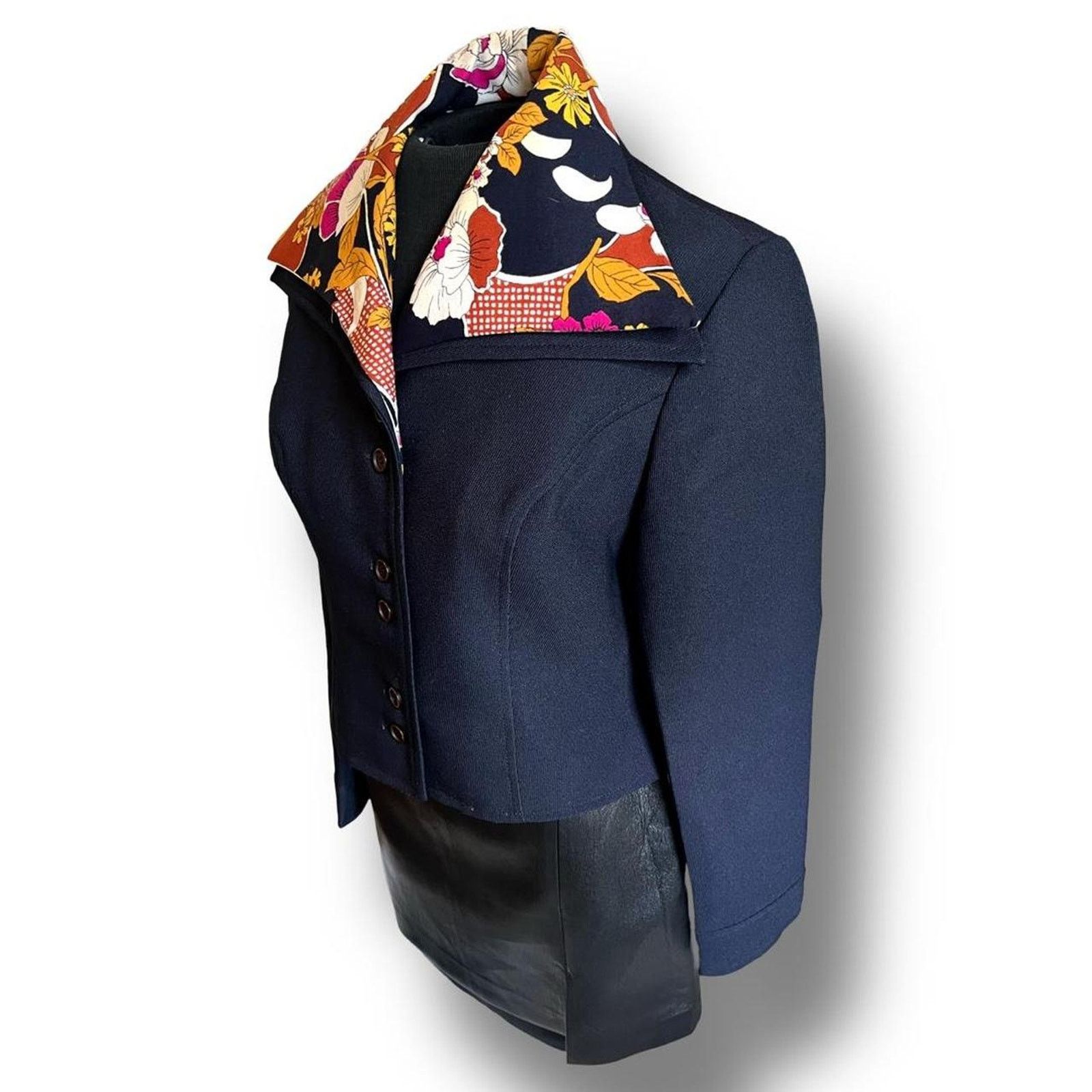 Vie + Riche Paris Vtg 1970s La Vie Psychedelic Floral Point Collar Blazer Size XL / US 12-14 / IT 48-50 - 3 Thumbnail
