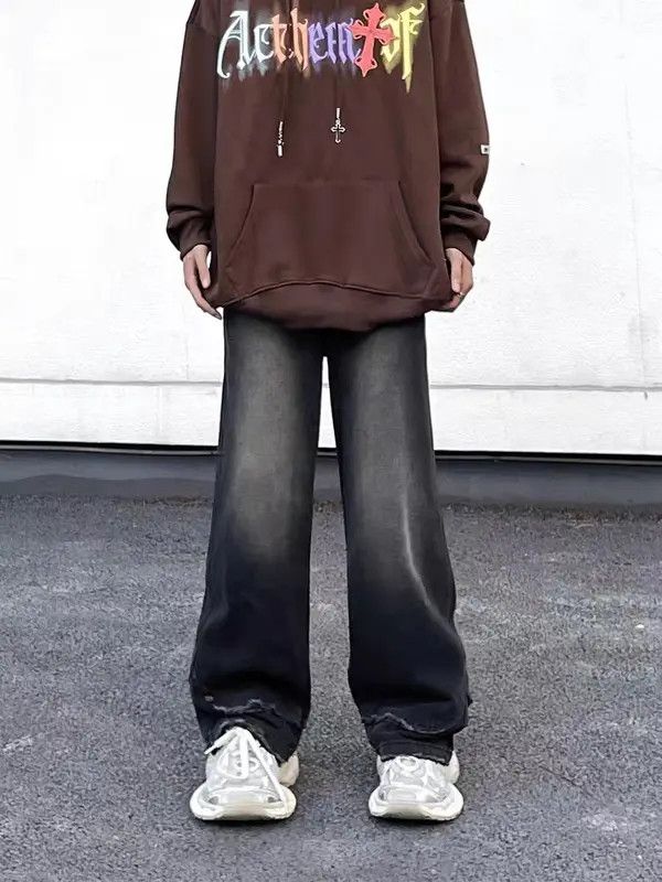 Japanese Brand Retro high street washed distressed vertical wide leg jeans Size US 33 - 2 Thumbnail