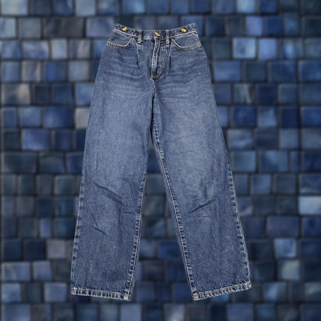Vintage We The Free Jeans Womens 25 Blue High Rise Straight Denim Buttons | 5-Pocket Bohemian 100% Cotton Pants Size 42" / US 20 - 1 Thumbnail