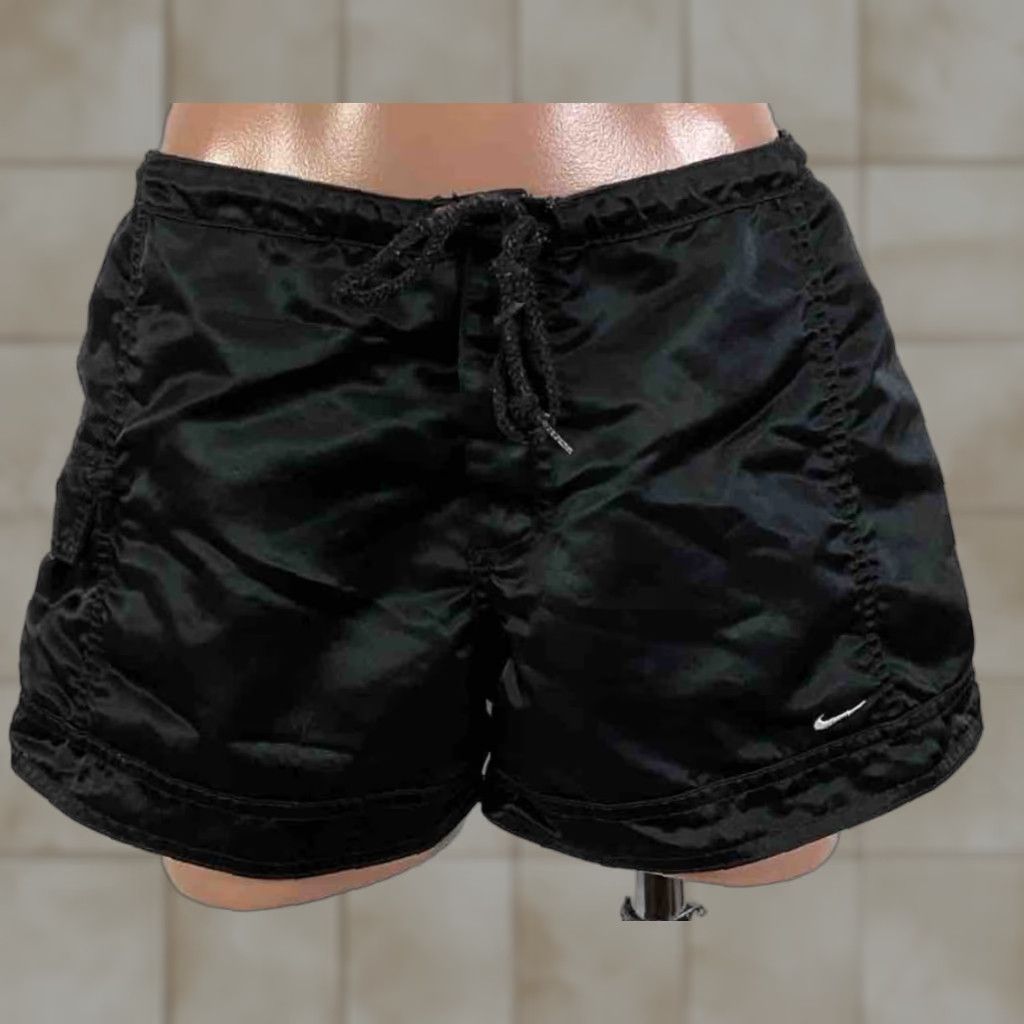 VINTAGE Nike Shiny Nylon Board Shorts Swim Trunks Women’s M USA Made Board Shorts Women M Black 90s Retro Surfing Mens Girls Womens