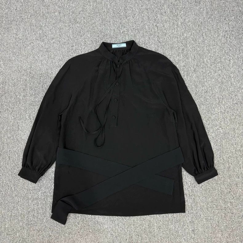 Prada Prada Black Tie Long Shirt - dmc Size US S / EU 44-46 / 1 - 1 Thumbnail