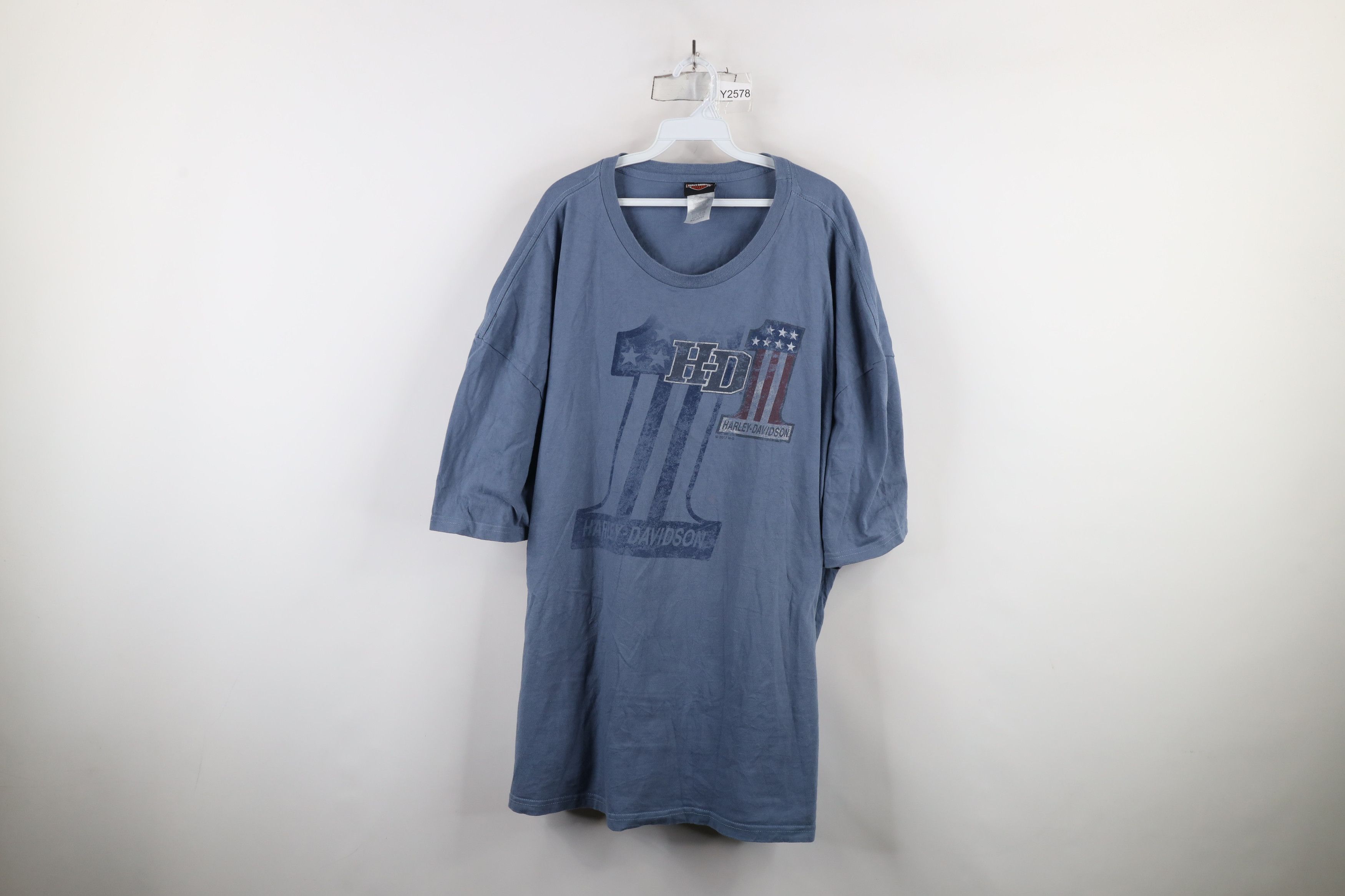 Harley Davidson × Vintage Vintage Y2K Harley Davidson Spell Big Logo T-Shirt Blue USA Size US XXL / EU 58 / 5 - 1 Thumbnail