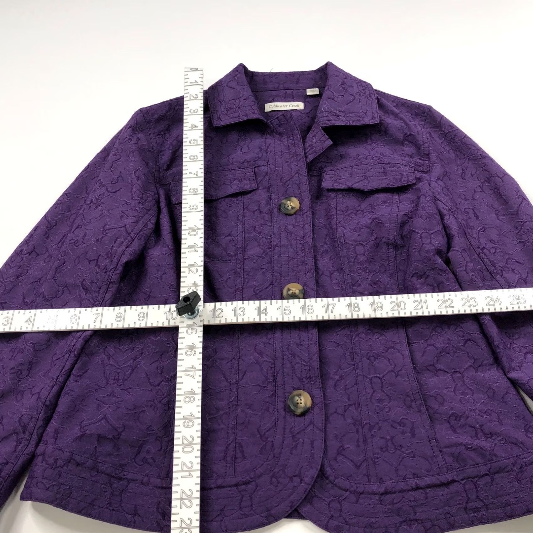 Coldwater Creek VINTAGE Coldwater Creek 12 Embossed Brocade Button Collared Jacket All Over Print Purple Size XL / US 12-14 / IT 48-50 - 3 Thumbnail