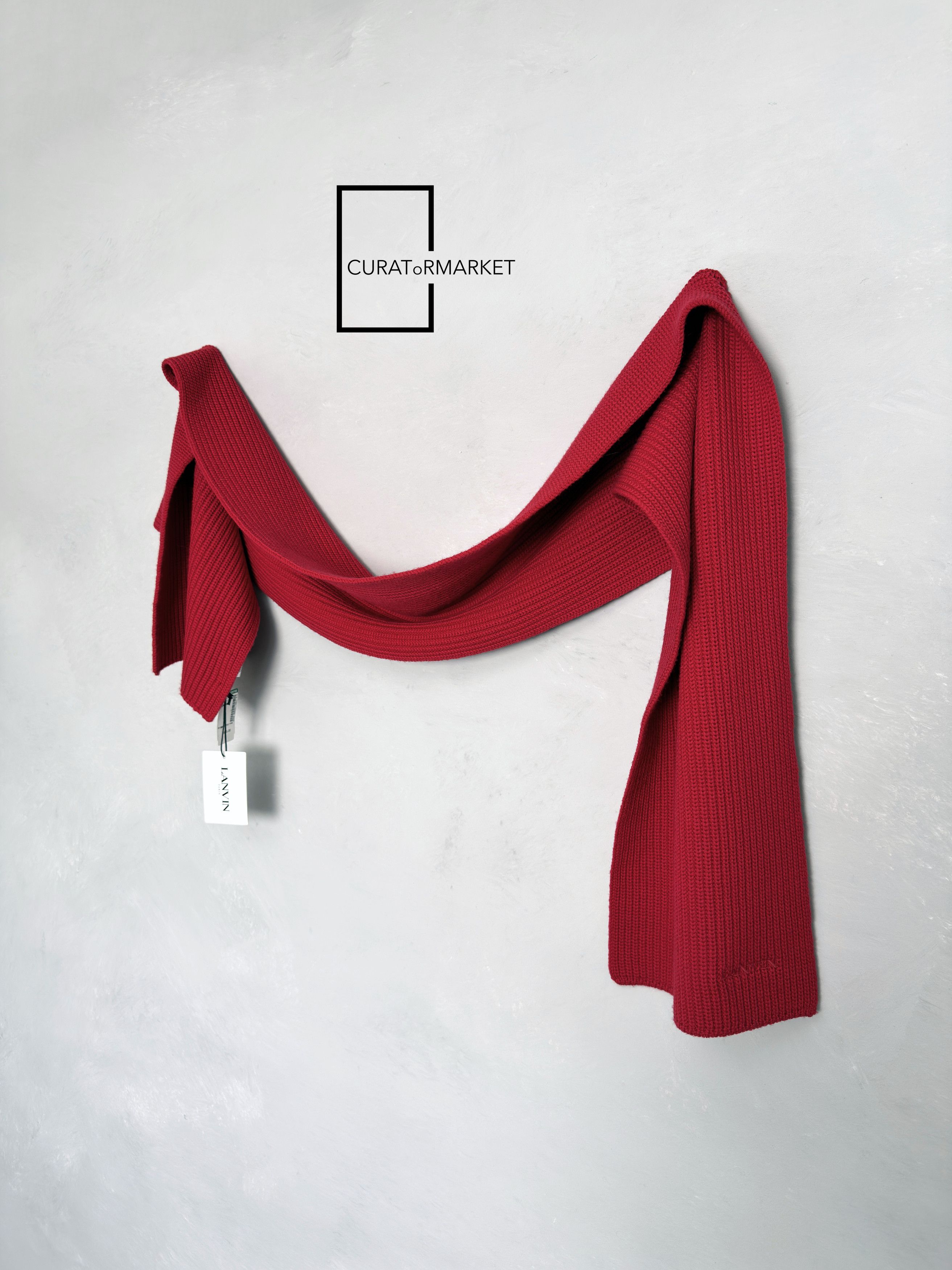 Lanvin Iconic Embroidered Text Logo Knitted Wool Luxury Scarf FW25 Size ONE SIZE - 2 Thumbnail